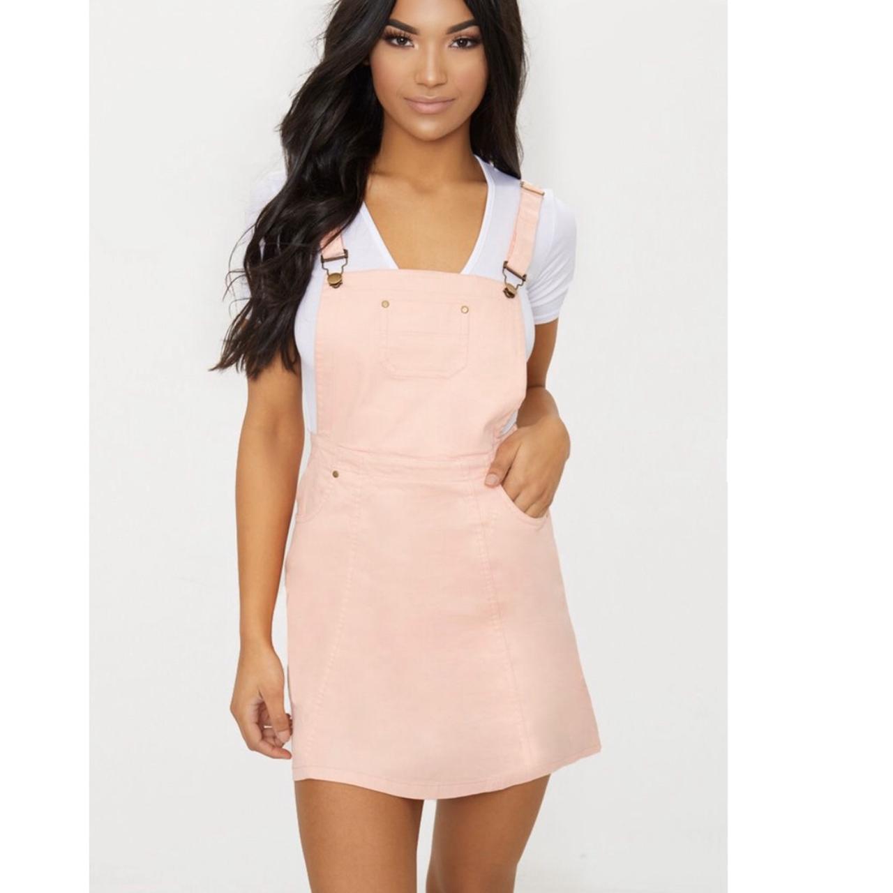 Pink denim sales pinafore dress