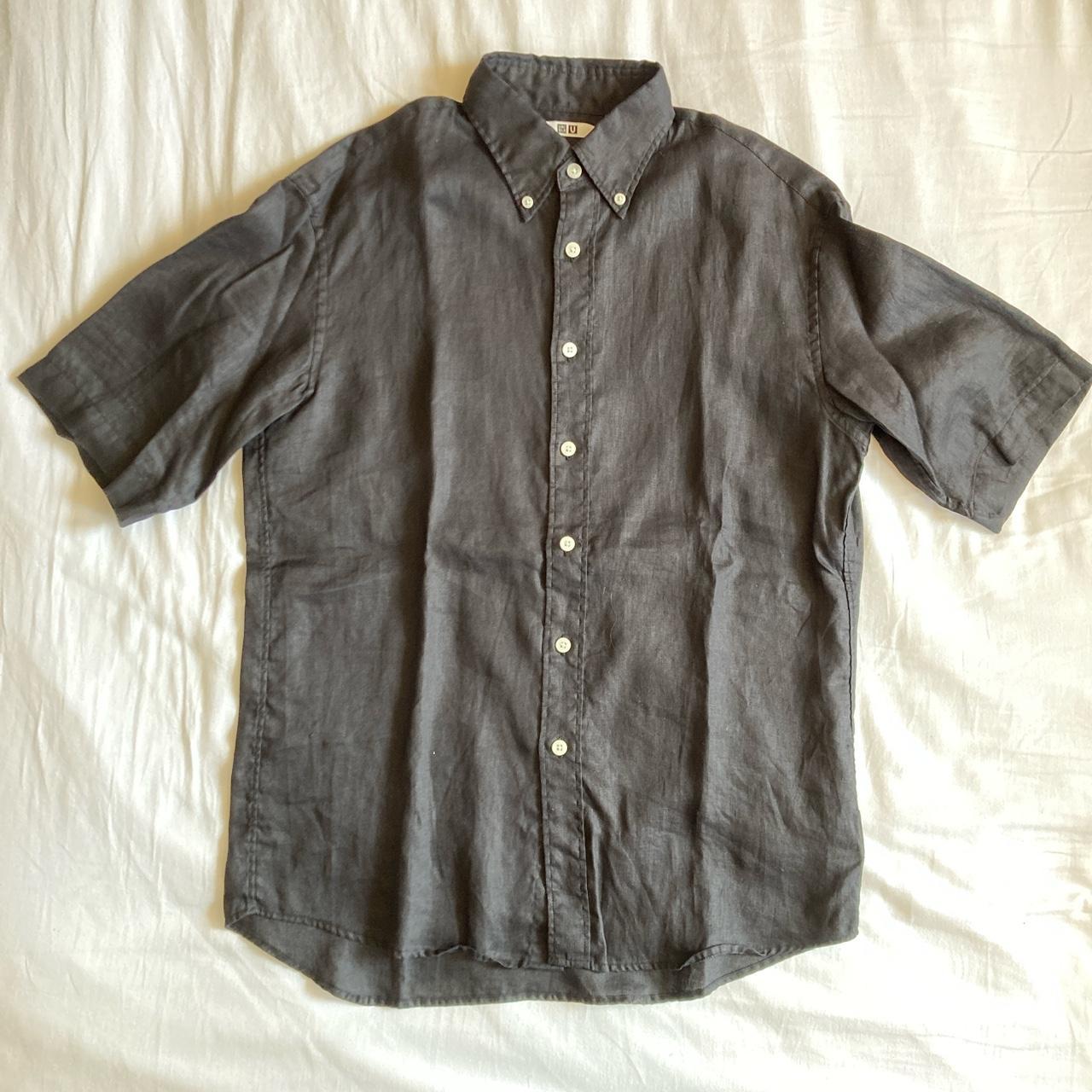 Mens Uniqlo Black linen short-sleeved shirt Brand... - Depop