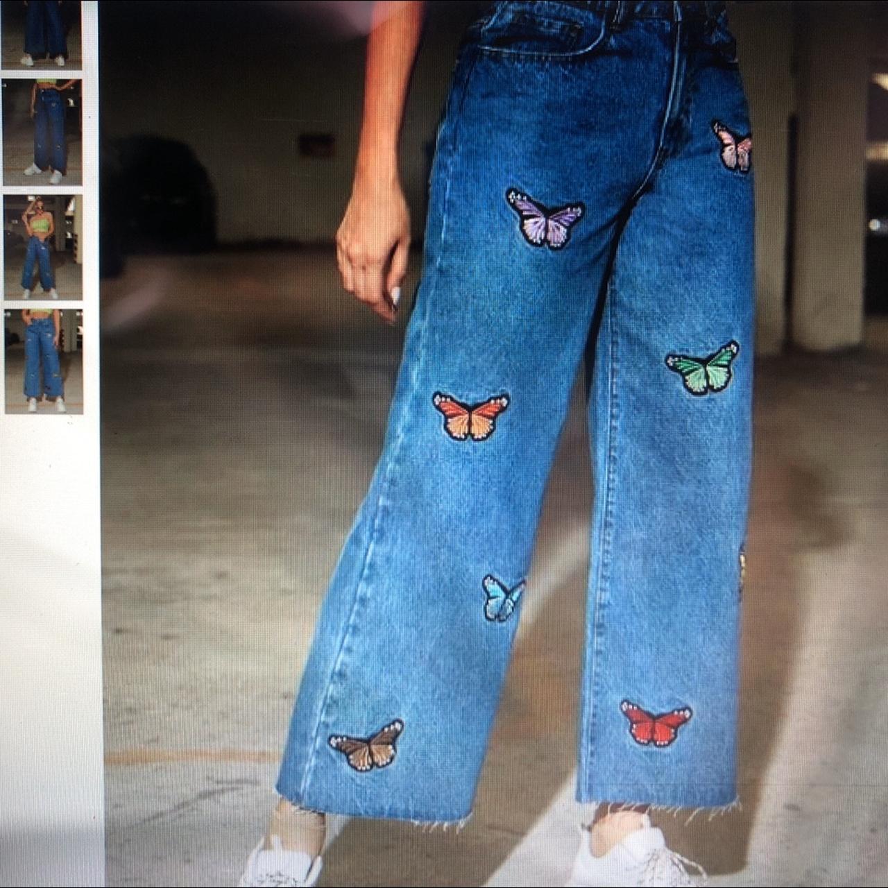 Butterfly embroidery jeans. Bought these of SHEIN... Depop