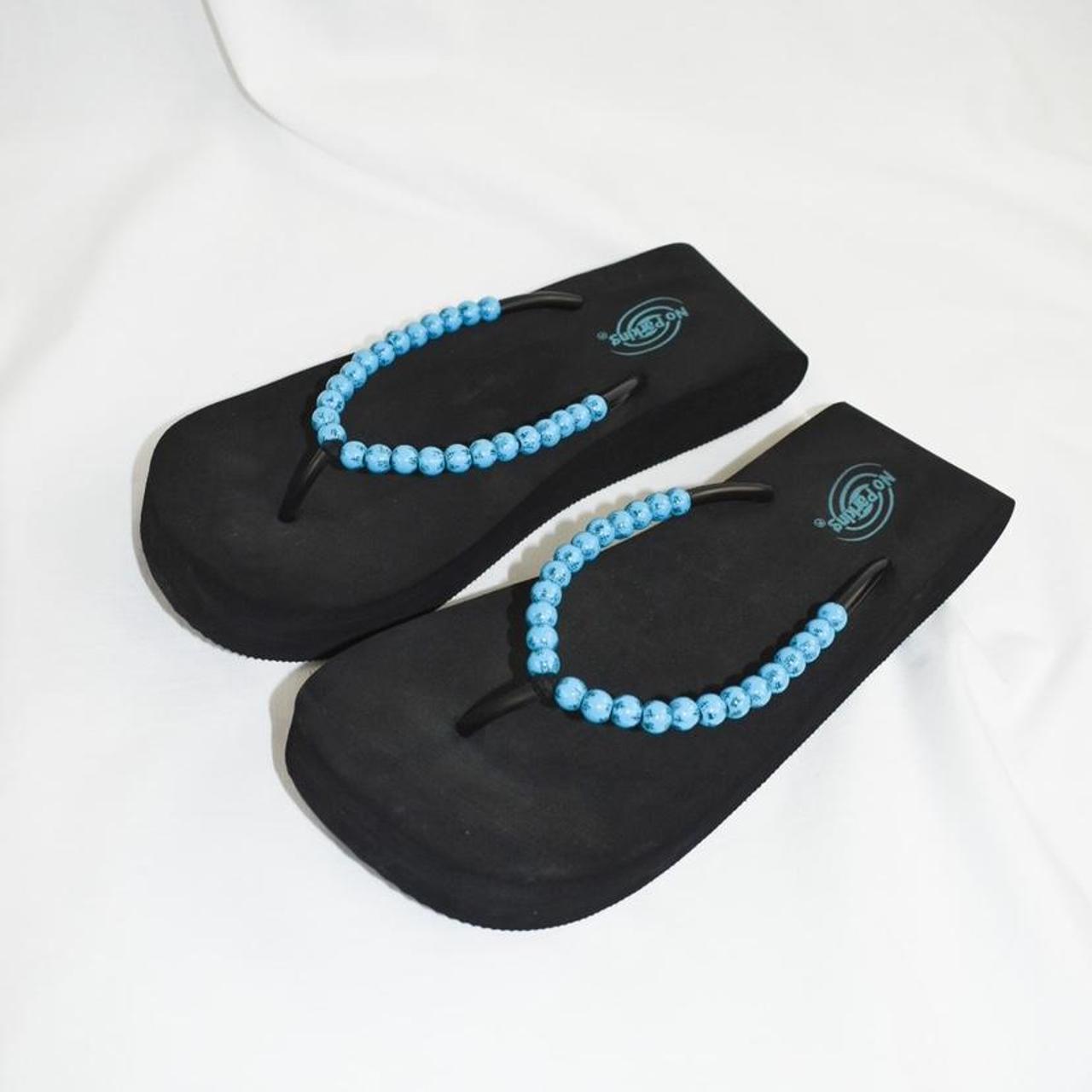 Women's Blue Manmade Roebella Toe Ring Sandal with Gorgeous Beaded Strap