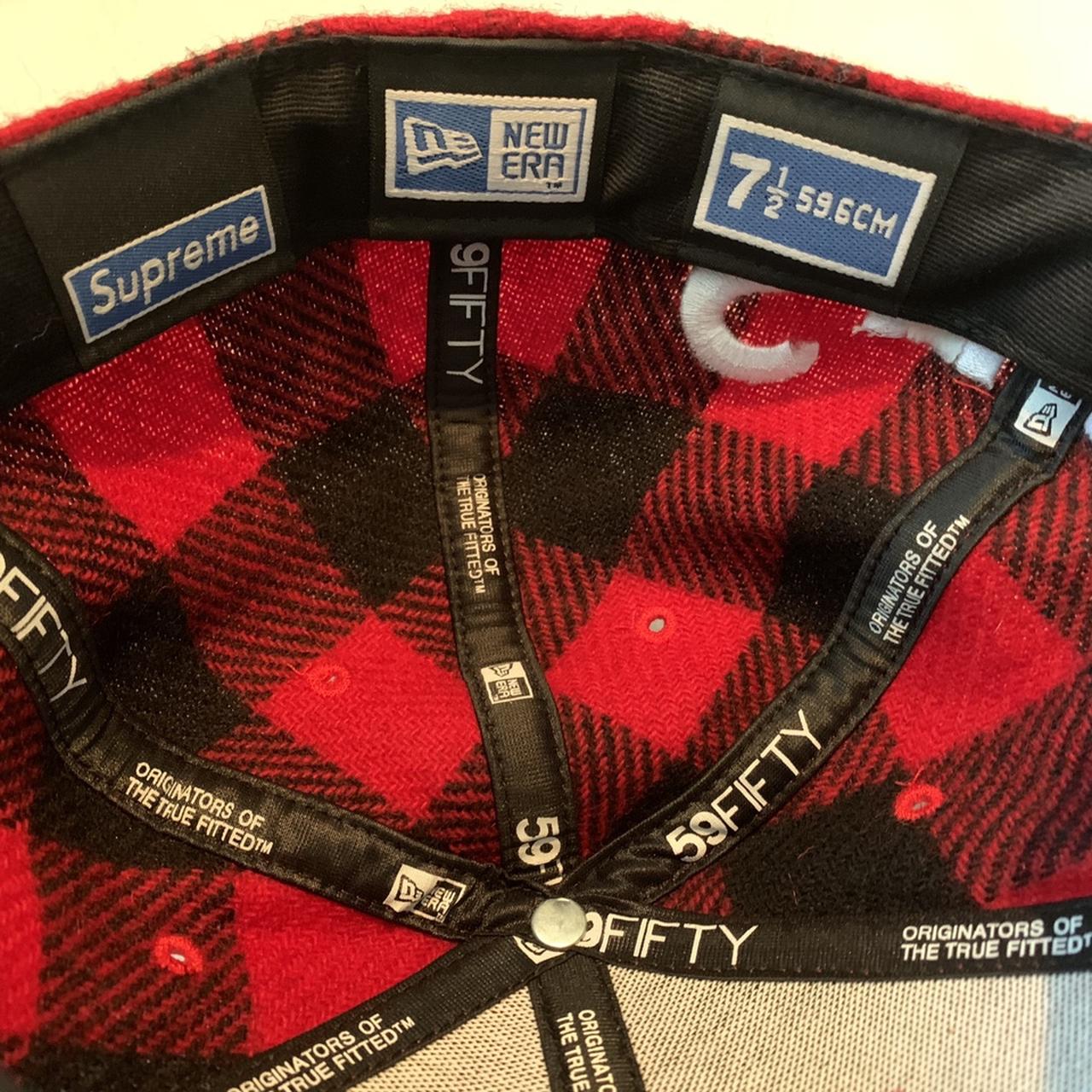 Supreme x New Era Red Buffalo Check Plaid Hat Sz. 7 | Depop