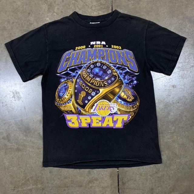 Vintage 80s NBA LA Lakers 3 Peat Shirt L Open to - Depop