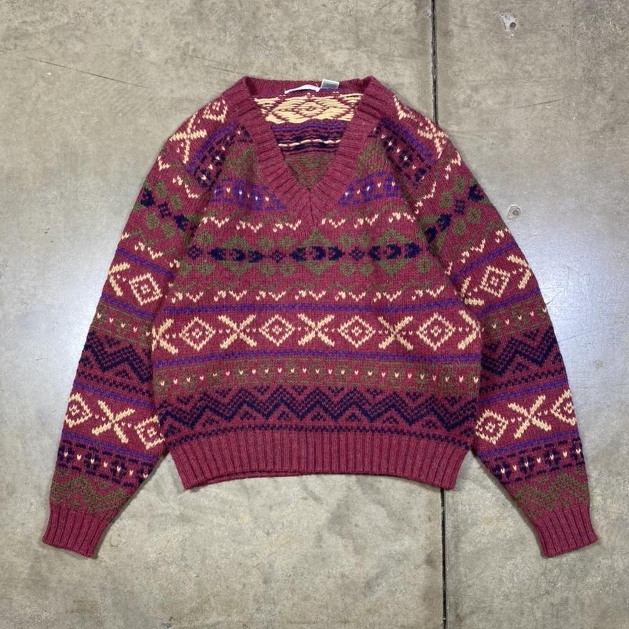 Vintage wool v neck sweater. Vintage sportables... - Depop