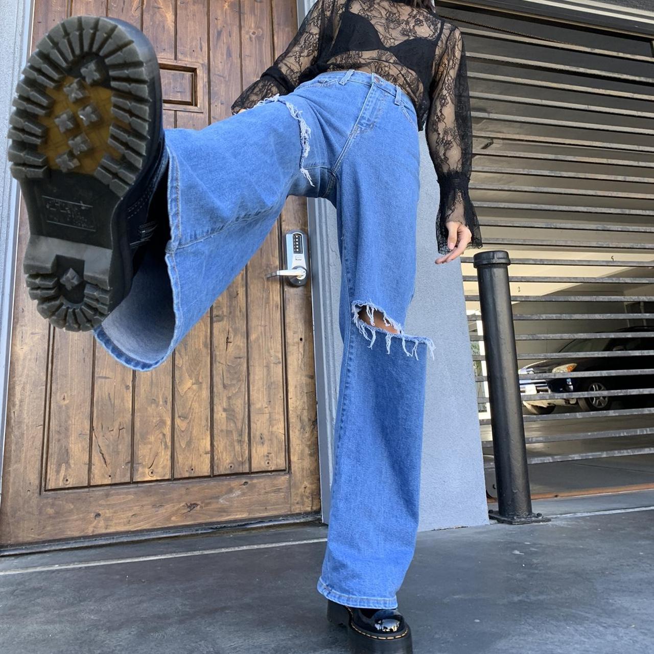 Long Wide Leg Baggy Jeans Cut At The Knee Super Depop