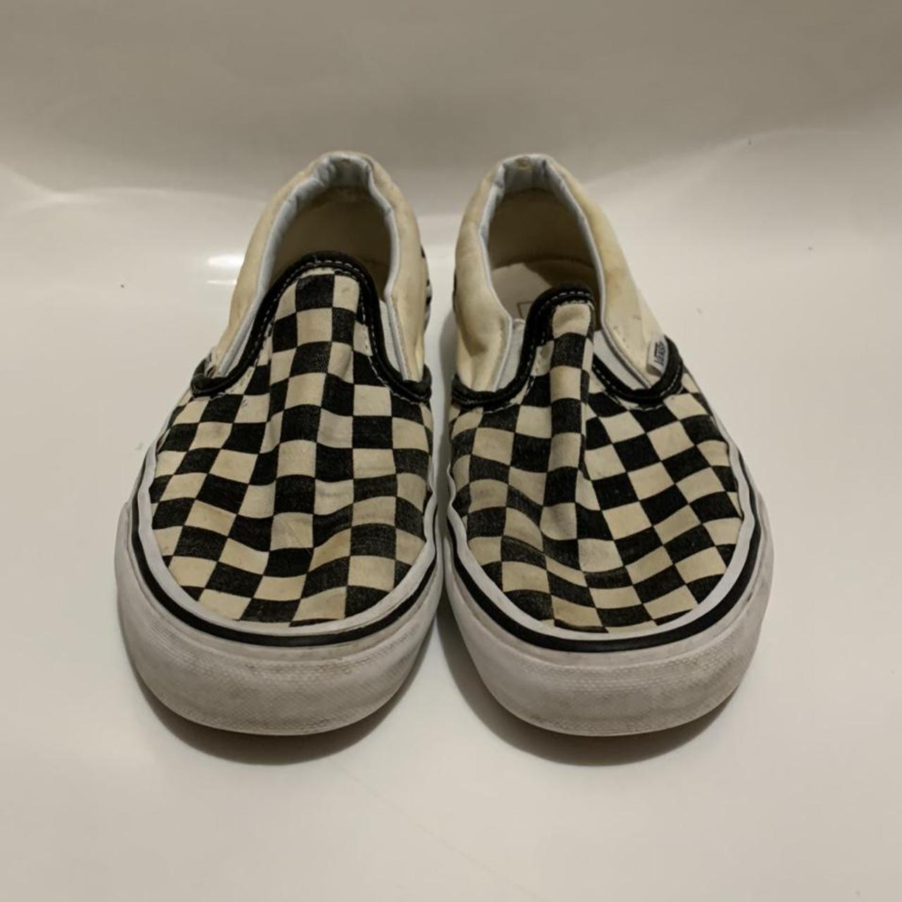 Checkered black and white slip on vans Size 4 Really... - Depop