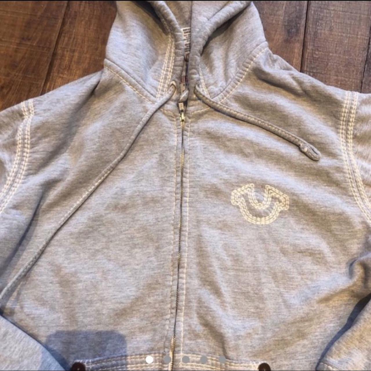 Triple stitch true religion hoodie in grey!! Size... Depop