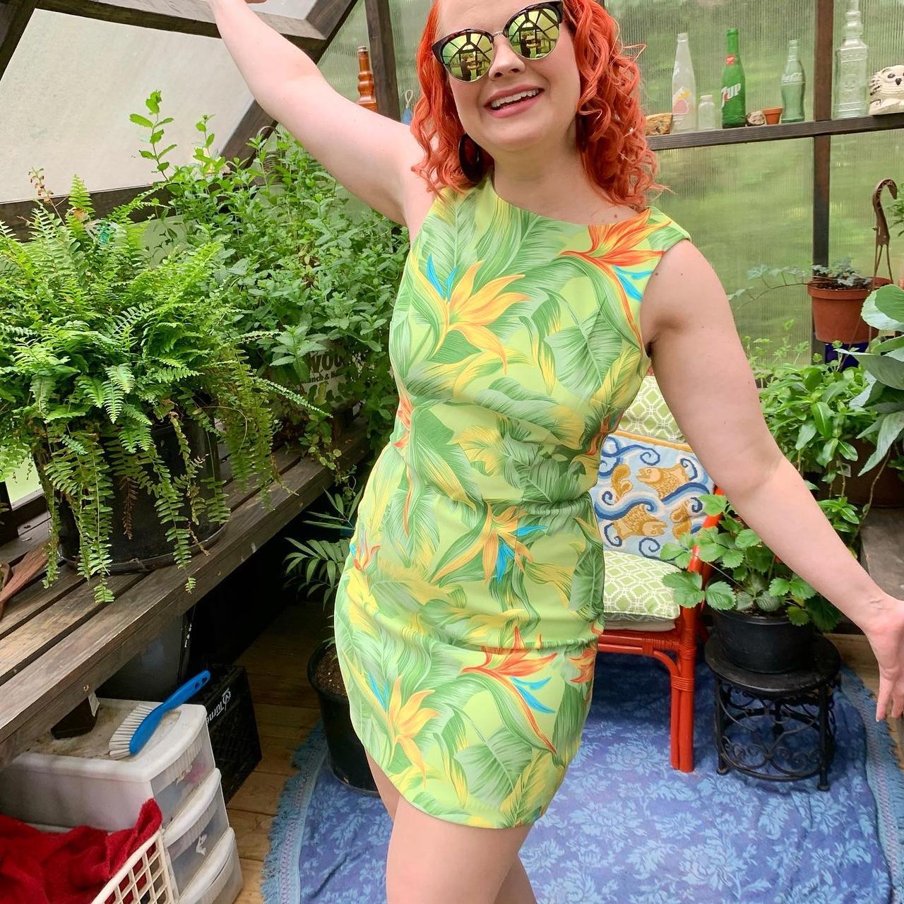 AGB Women's Green and Yellow Dress Depop