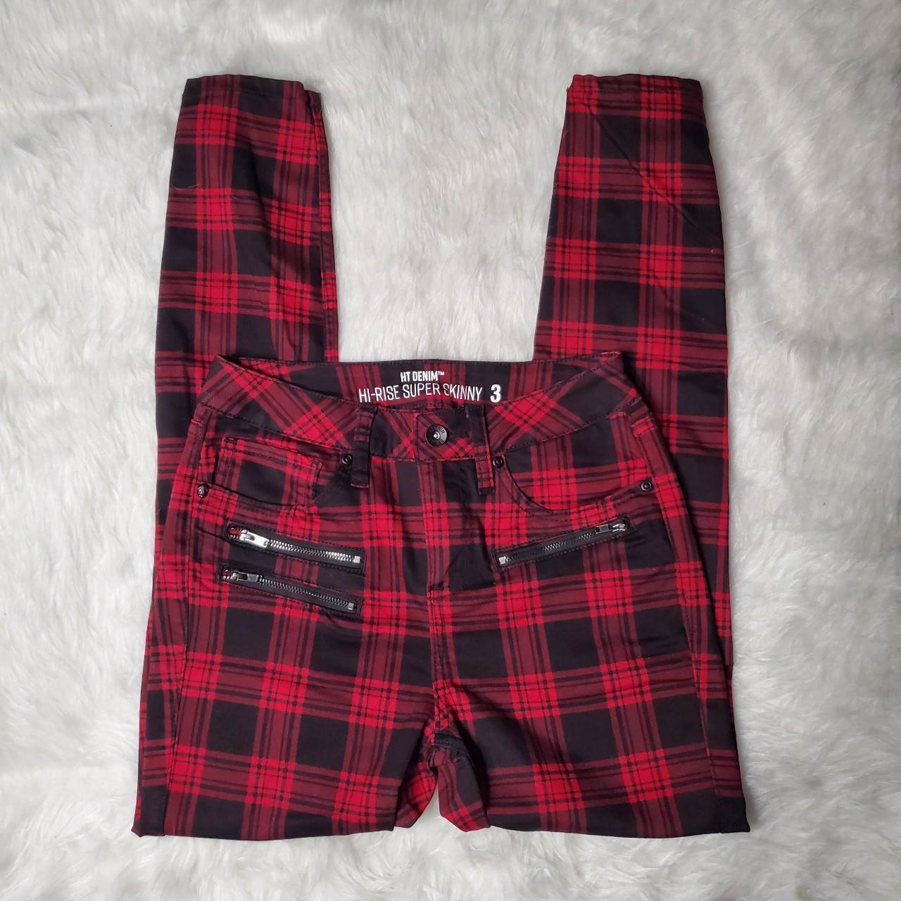 Hot Topic Plaid Skinny Jeans Hot Topic Denim Red Plaid HI-RISE Super