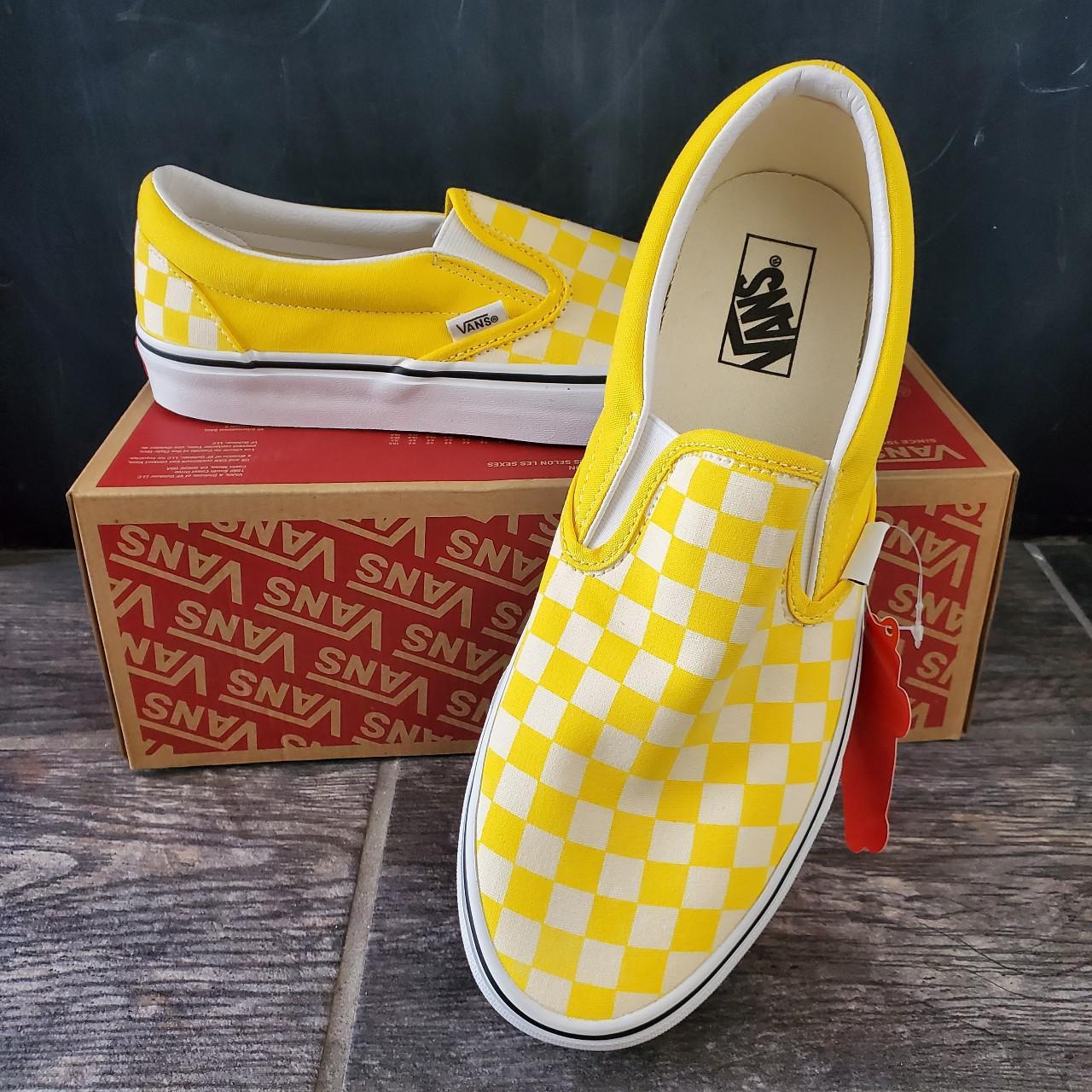 Mens yellow hot sale checkered vans