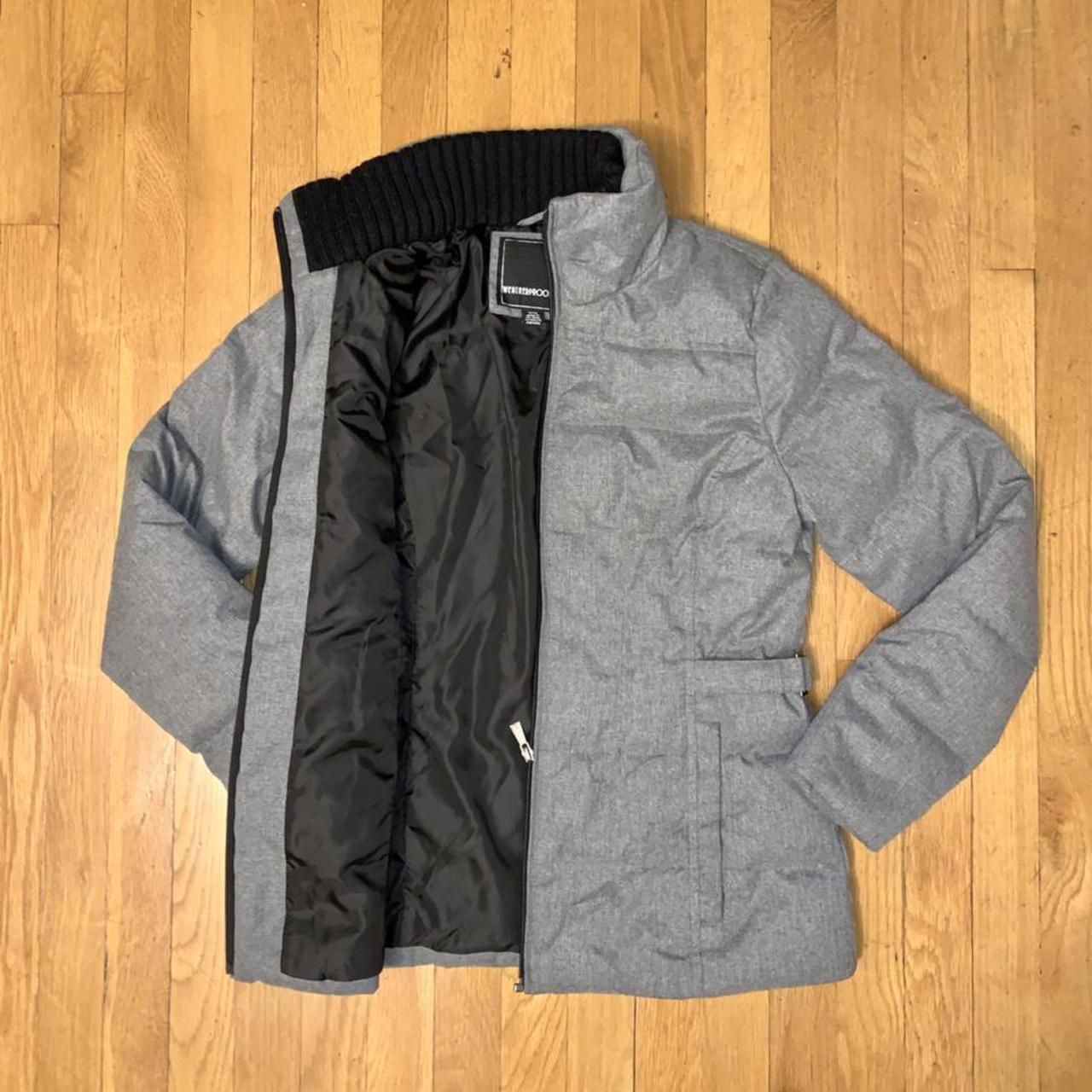 Grey Puffer Jacket with adjustable waist straps.... - Depop