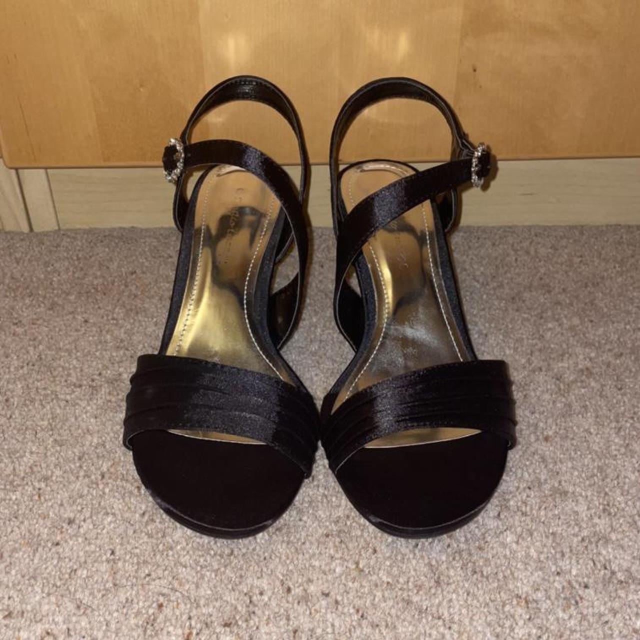 Black sandals with small heel and silver... - Depop