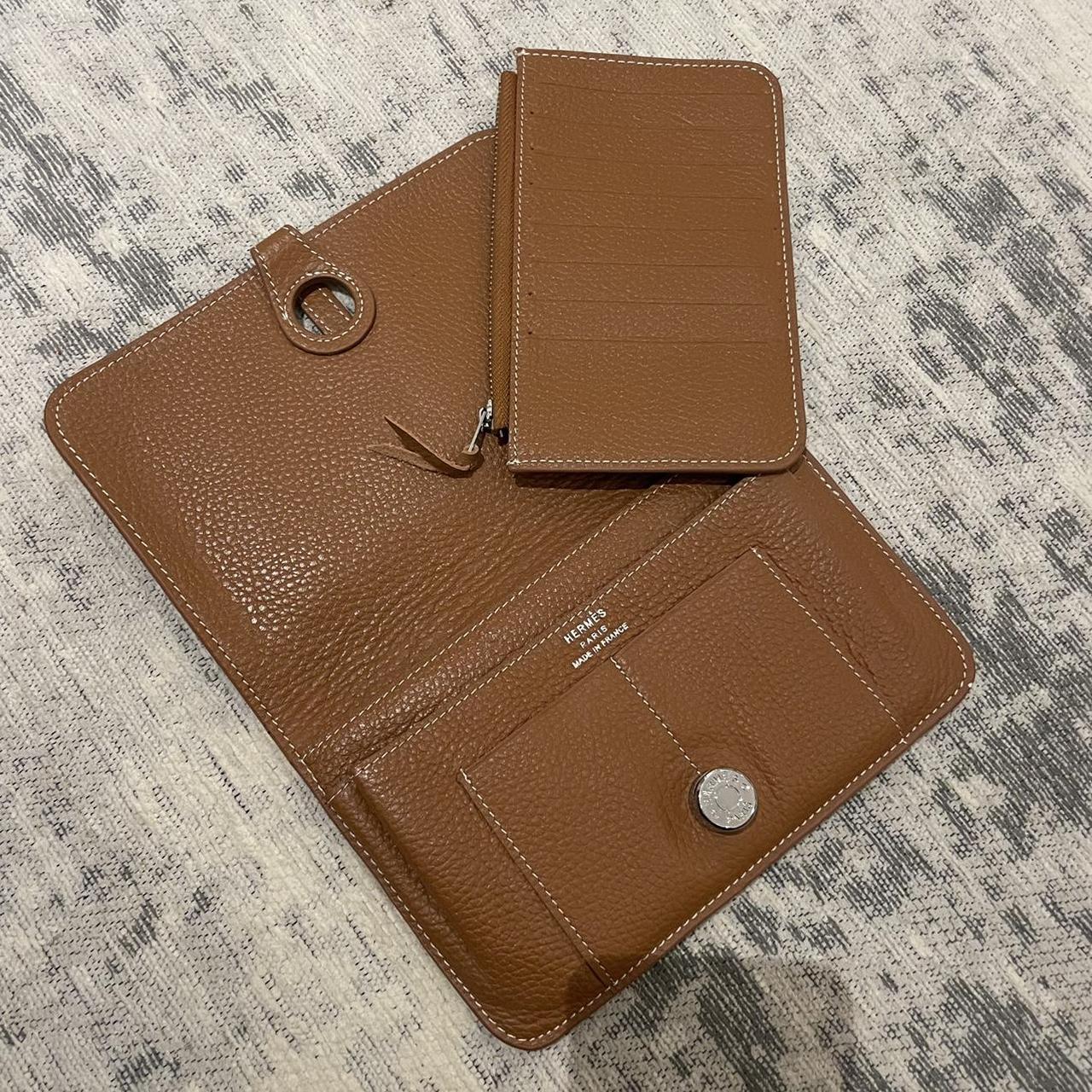 Hermes brown leather purse and card holder - Depop