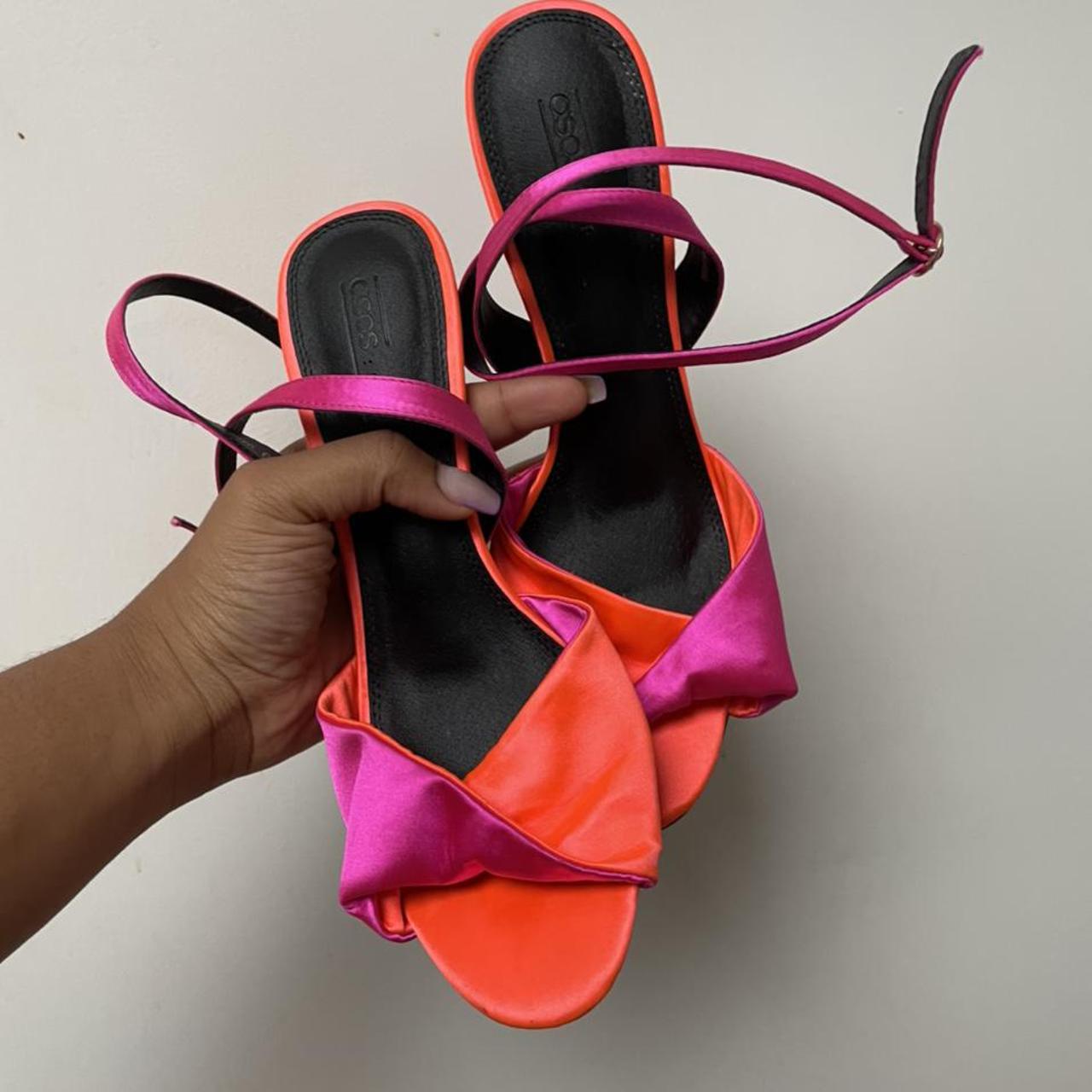 ASOS Humour satin pink and orange stiletto heels