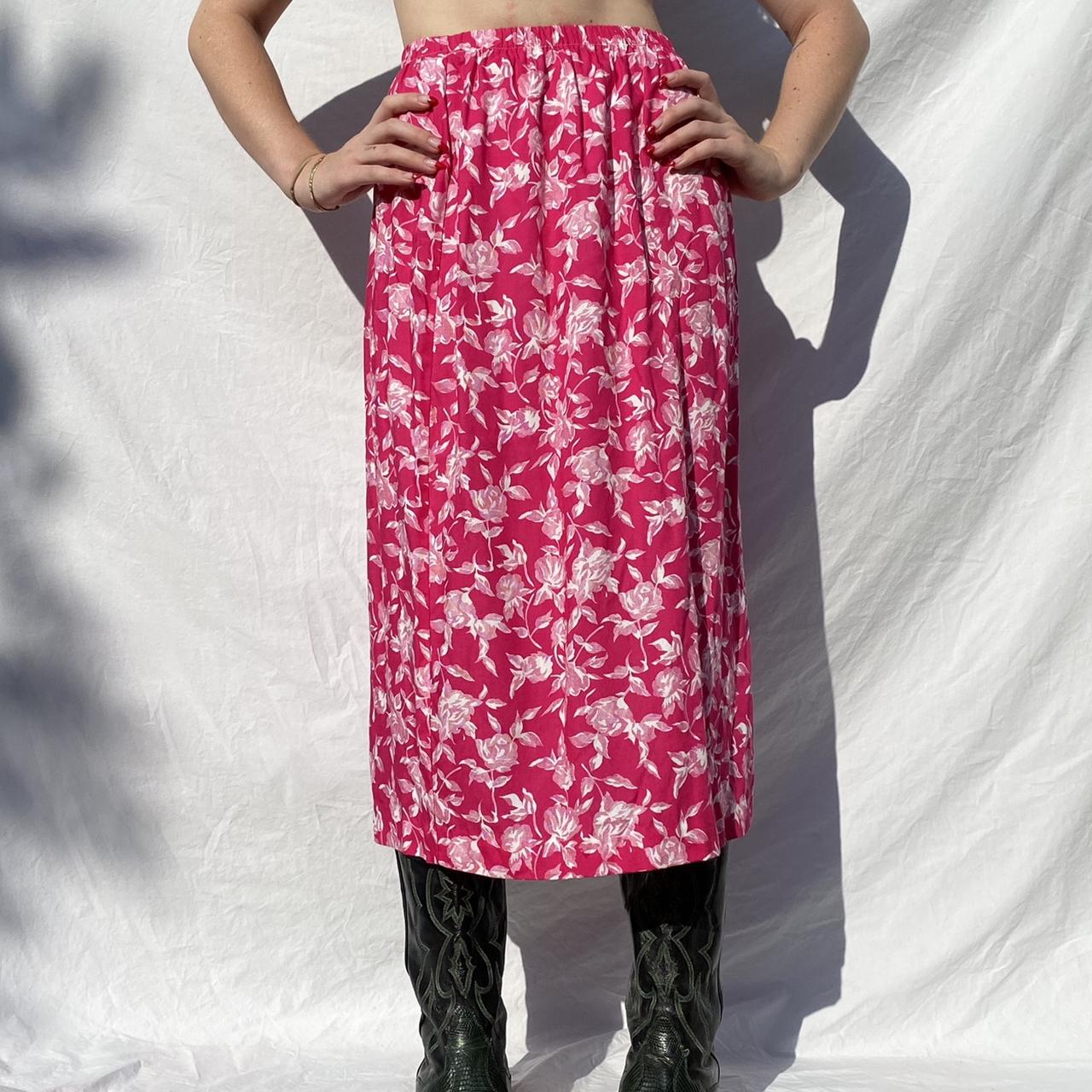 hot pink rose midi skirt. mini back slit. marked... - Depop
