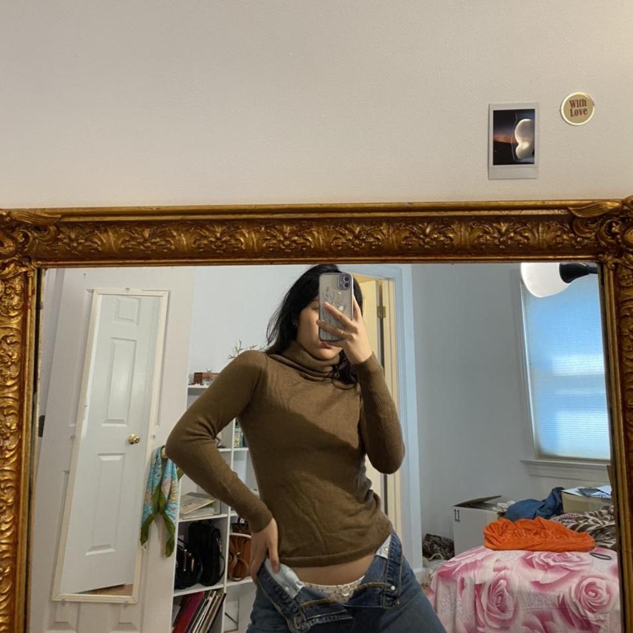 100 Merino Wool Brown Turtleneck Worn Cropped In Depop