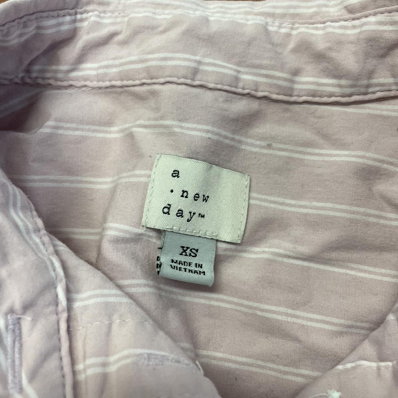 pink and white striped button down longer than in... - Depop