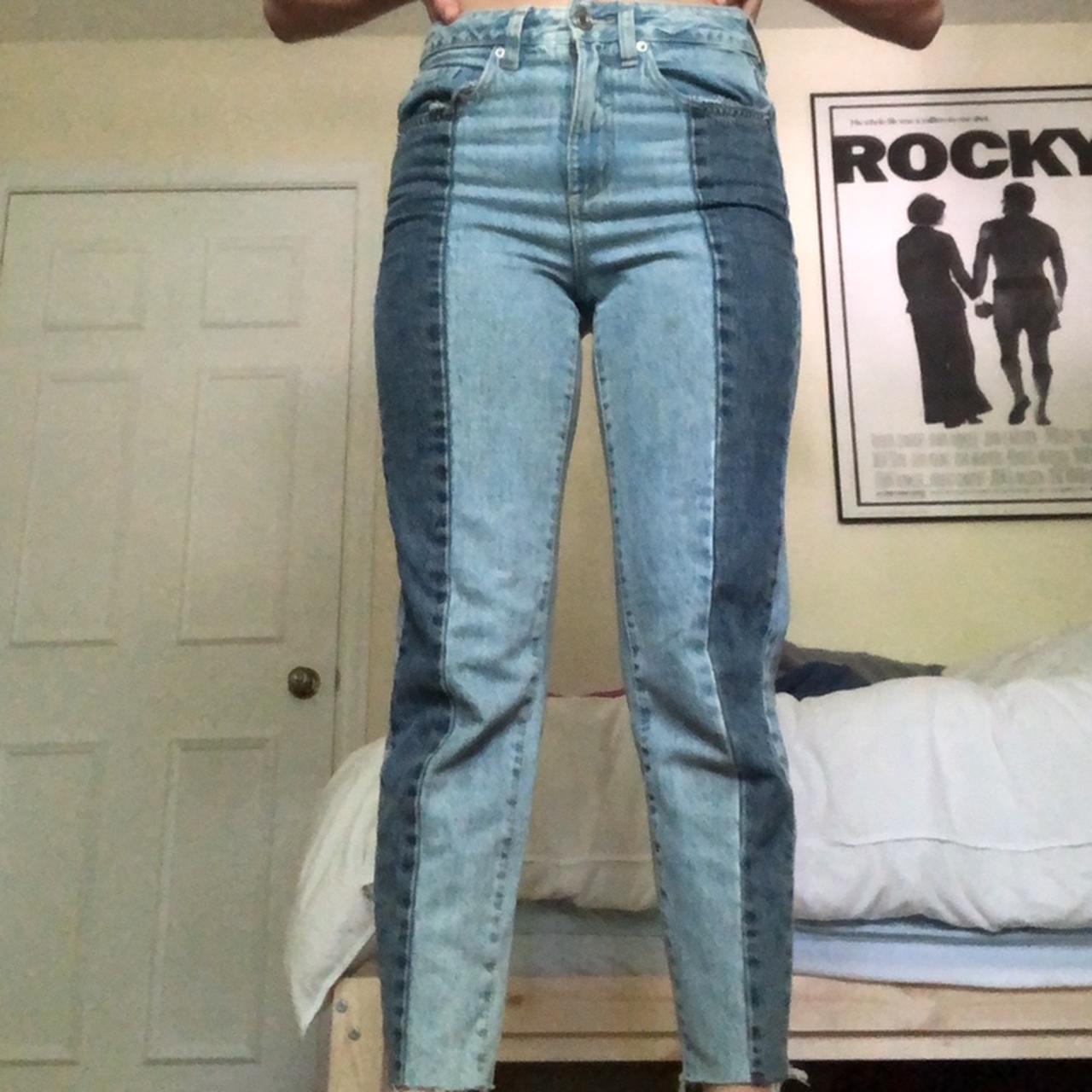 super flattering two toned jeans!! only worn... - Depop