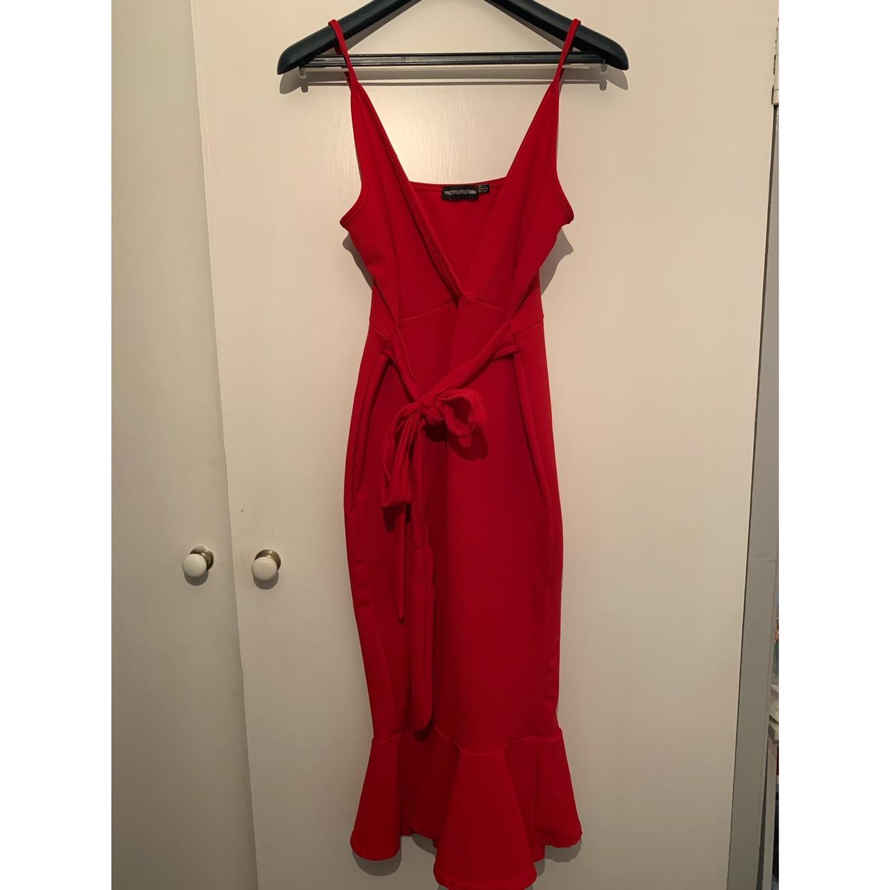 Red strappy tie waist fishtail sales midi dress