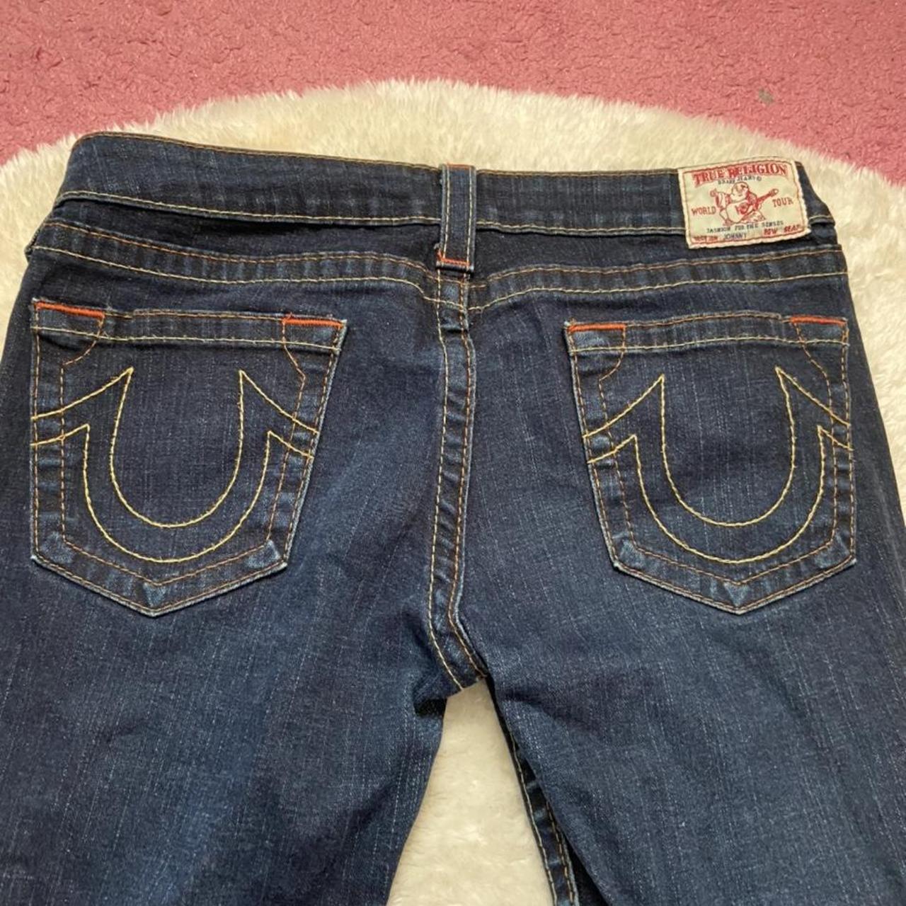 Flared Dark Blue Denim True Religion jeans. Very... - Depop