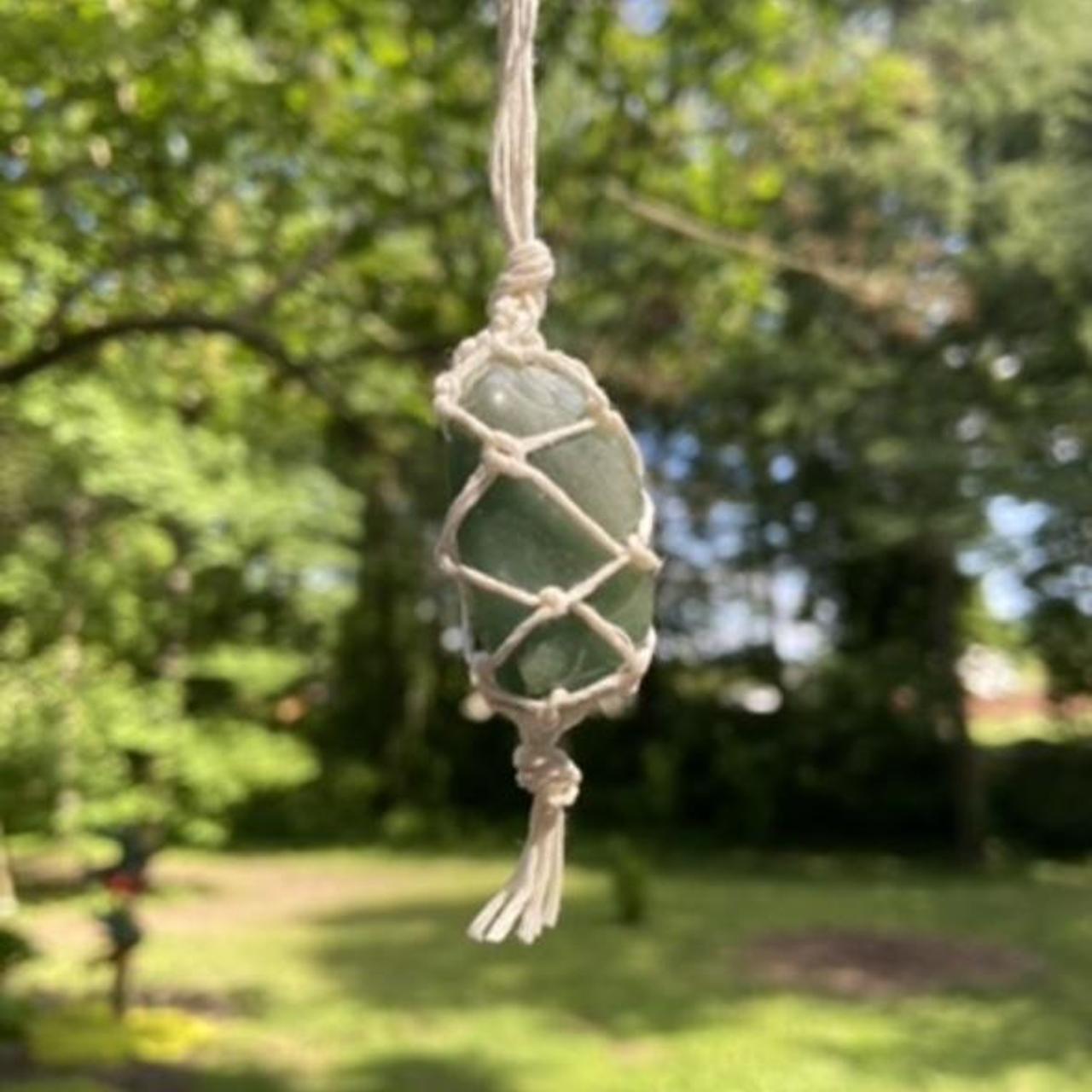 ☮︎ handmade macrame crystal hanging ☮︎ - green... - Depop