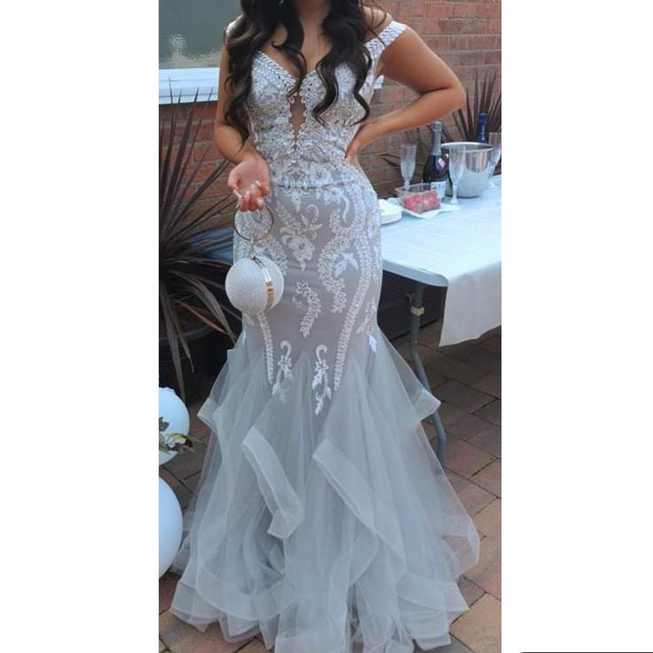 Women's Grey and White Dress Depop