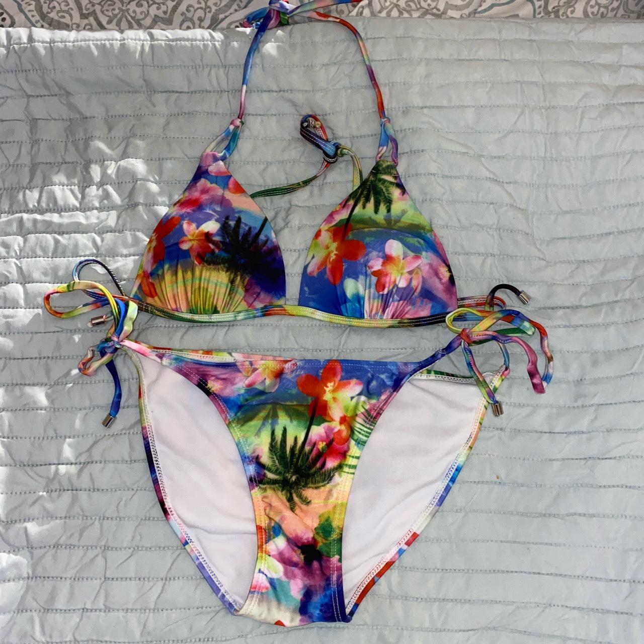 Multi colored bikini -worn once for a few hours... - Depop