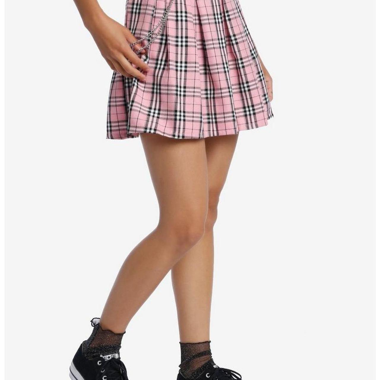 Pink Plaid Pleated Chain Skirt Hot Topic A cute. Depop