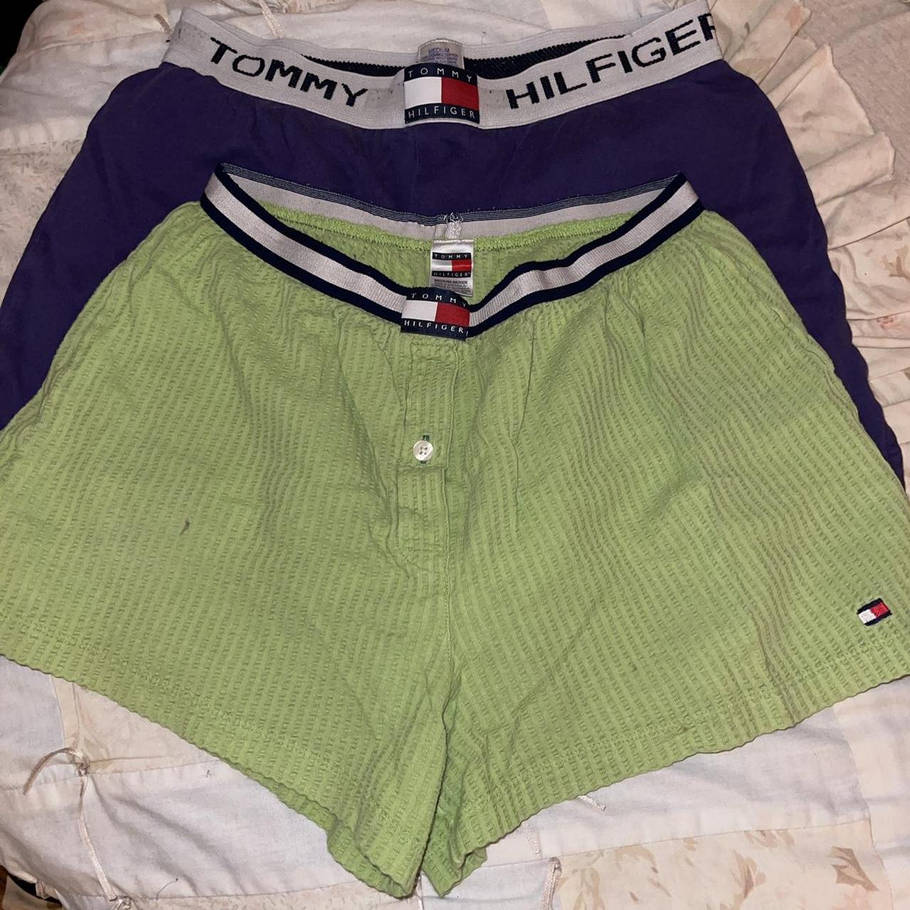 Tommy Hilfiger Women's Green and Purple Shorts Depop