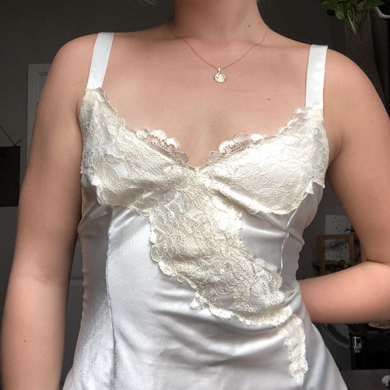 white slip dress with lace detail no flaws... Depop