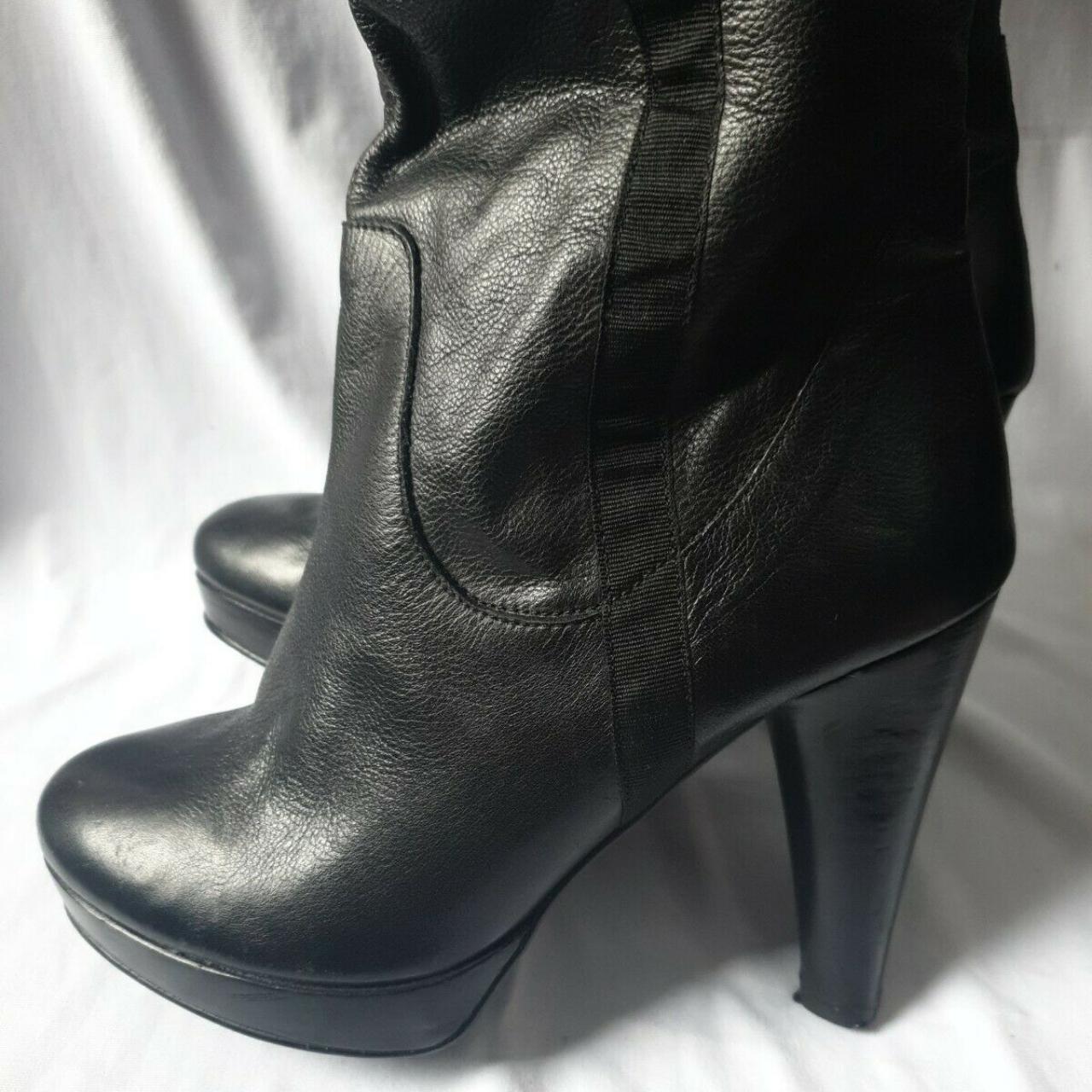 MISS KG Black Leather Knee Length Boots Mid Heels... - Depop
