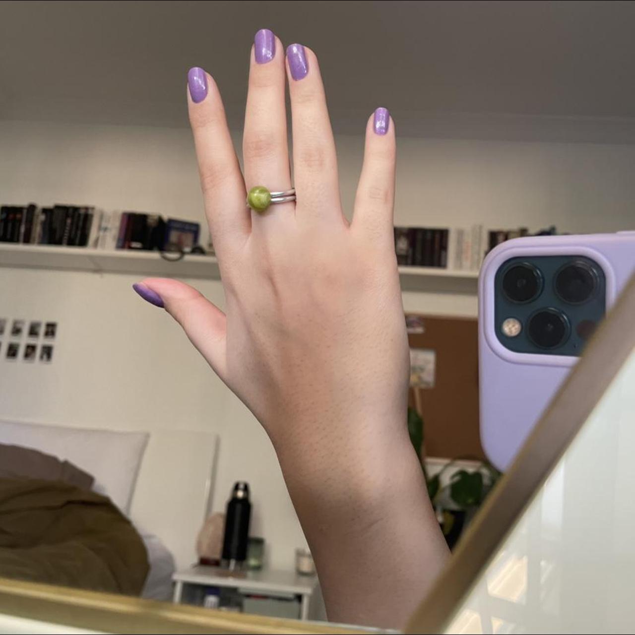 Silver, adjustable ring with a sage green... Depop