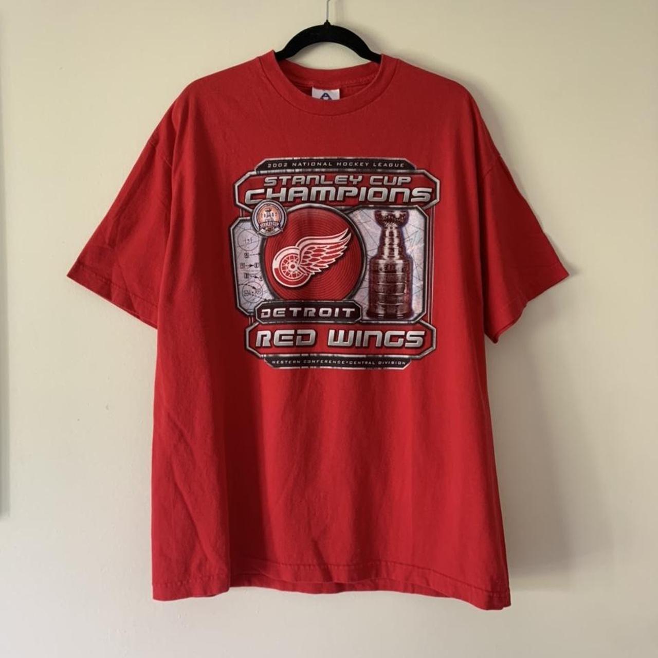 VINTAGE Detroit Red Wings T Shirt Mens Large 2002 Stanley Cup