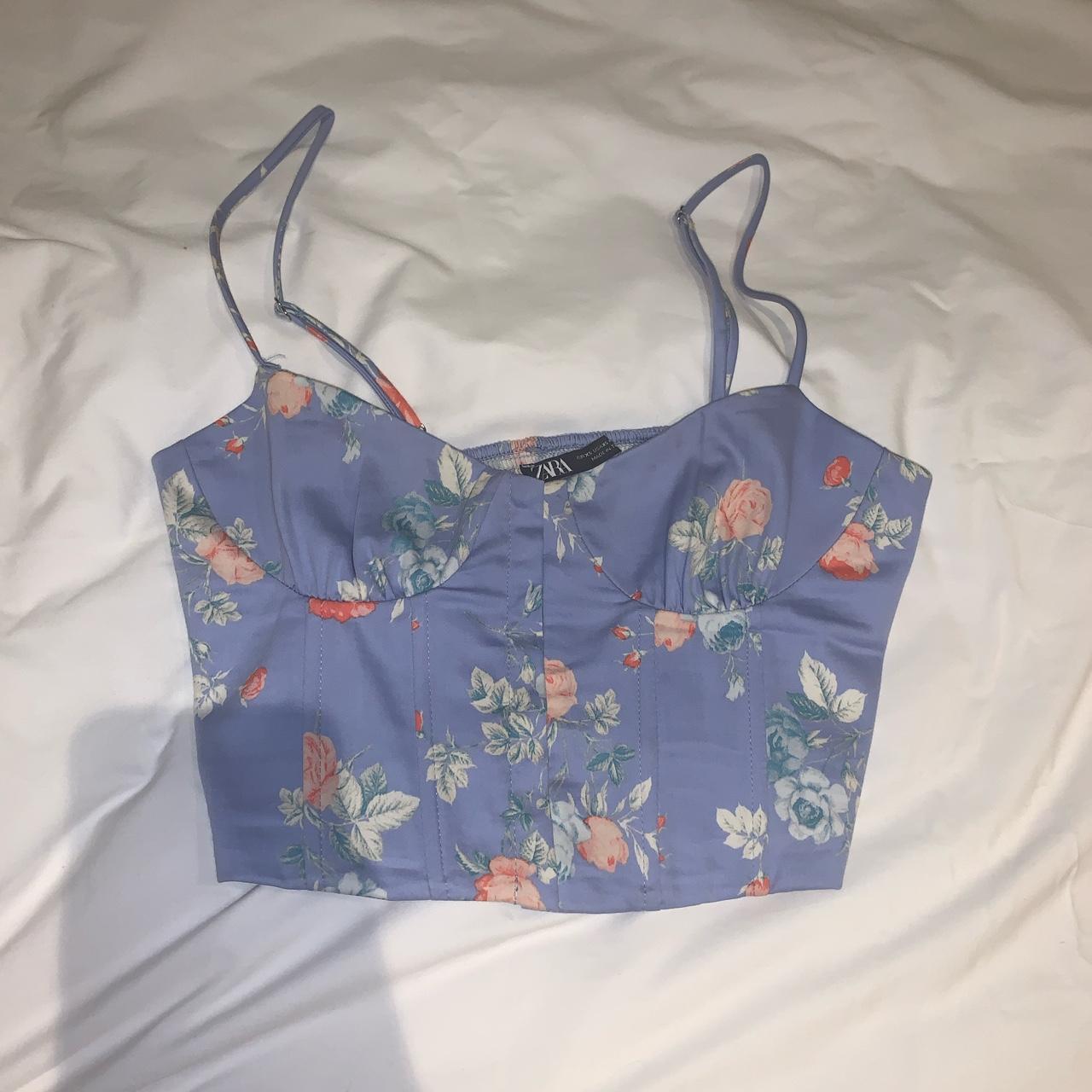 MESSAGE BEFORE BUYING! Zara floral print corset top... Depop
