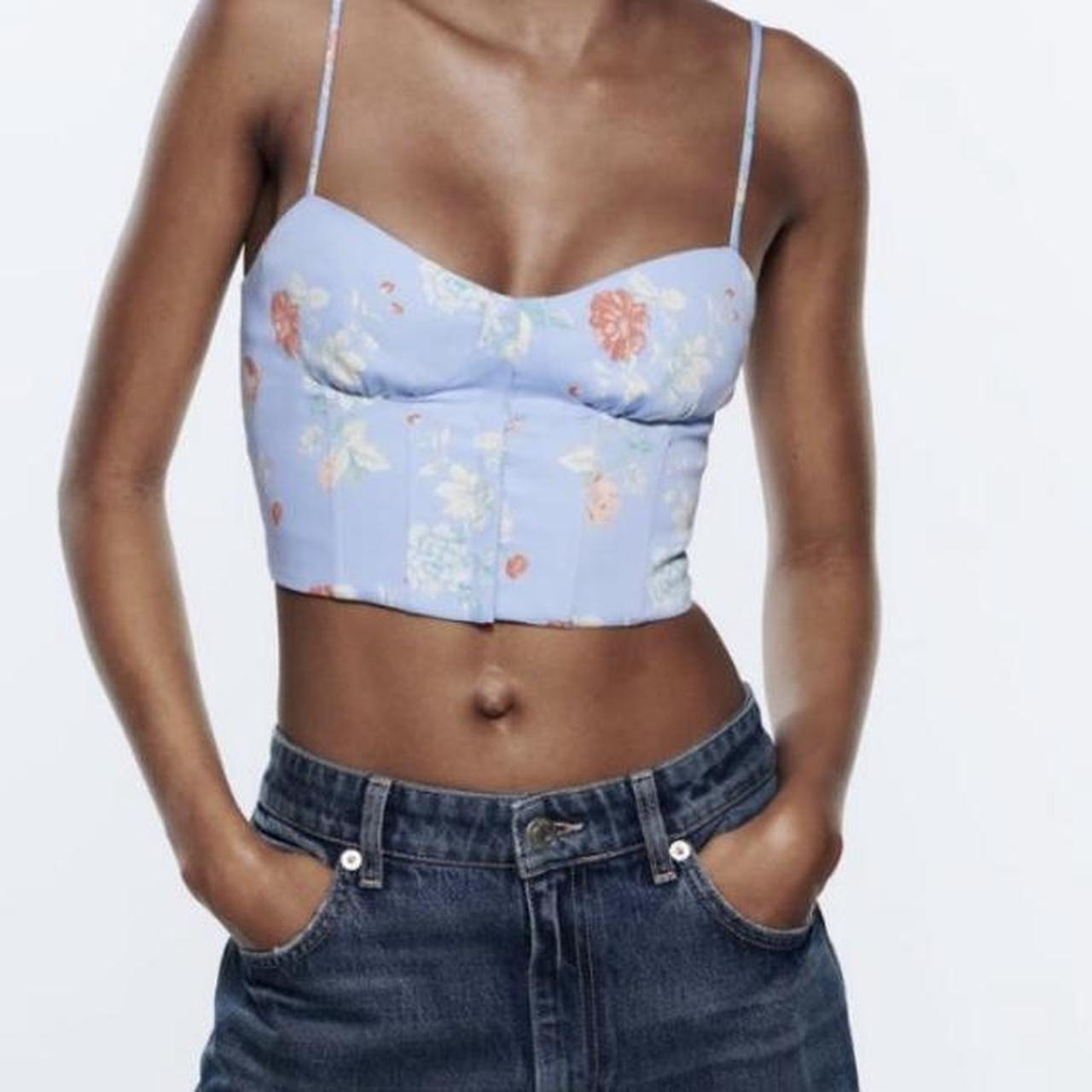MESSAGE BEFORE BUYING! Zara floral print corset top... Depop