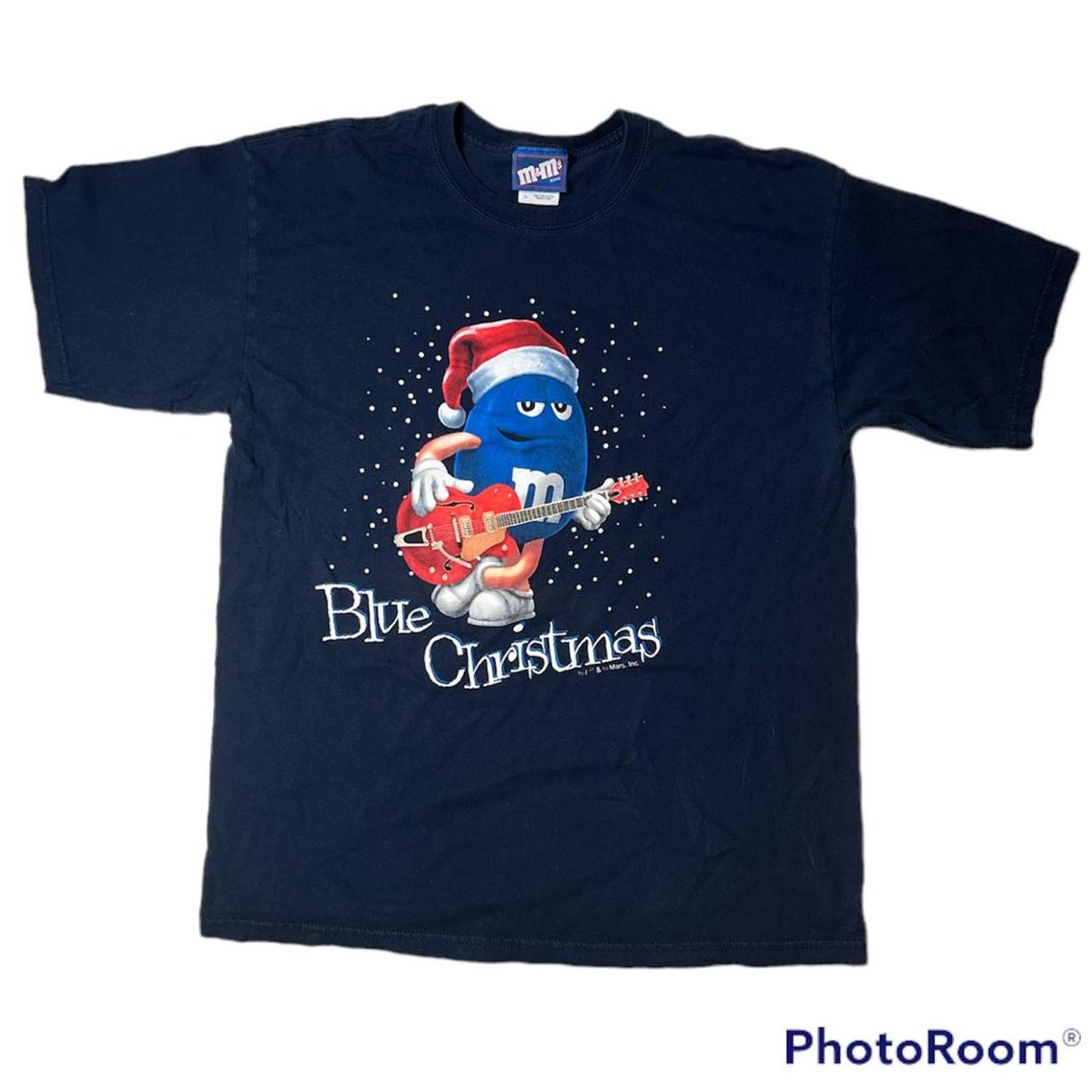 vintage 90s m&m blue christmas tshirt size large... Depop