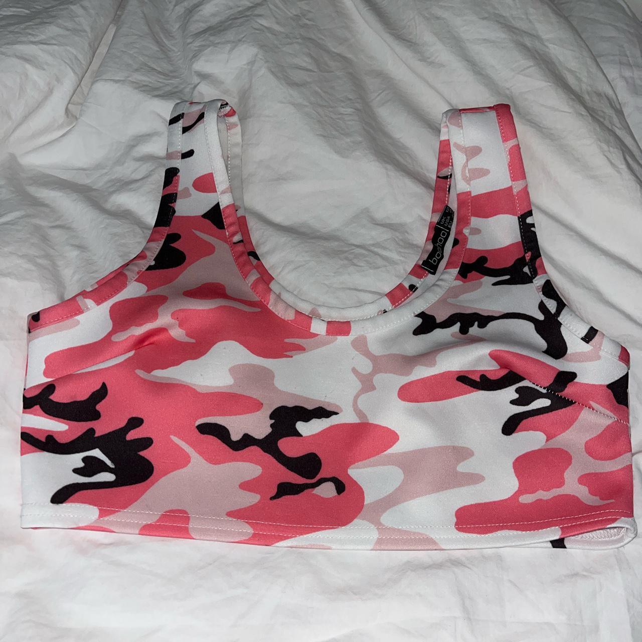 Pink Camo Crop Top Brand Boohoo Size 8 (medium)... Depop