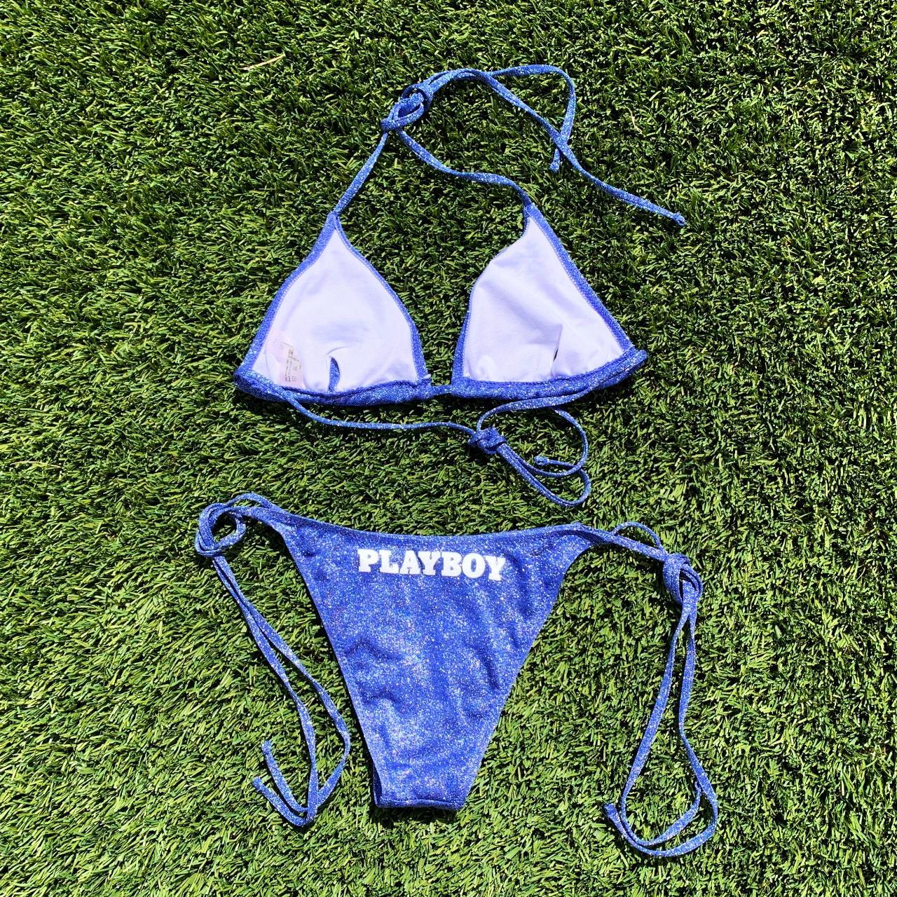 Playboy Bikini. Blue with Glitter. Tie Up Closures. - Depop