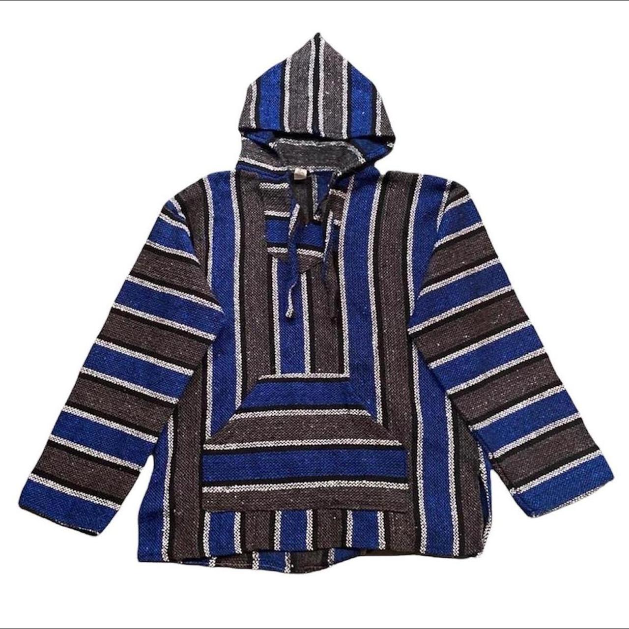 🎱 BLUE AND CHARCOAL GRAY STRIPED DRUG RUG BAJA... Depop