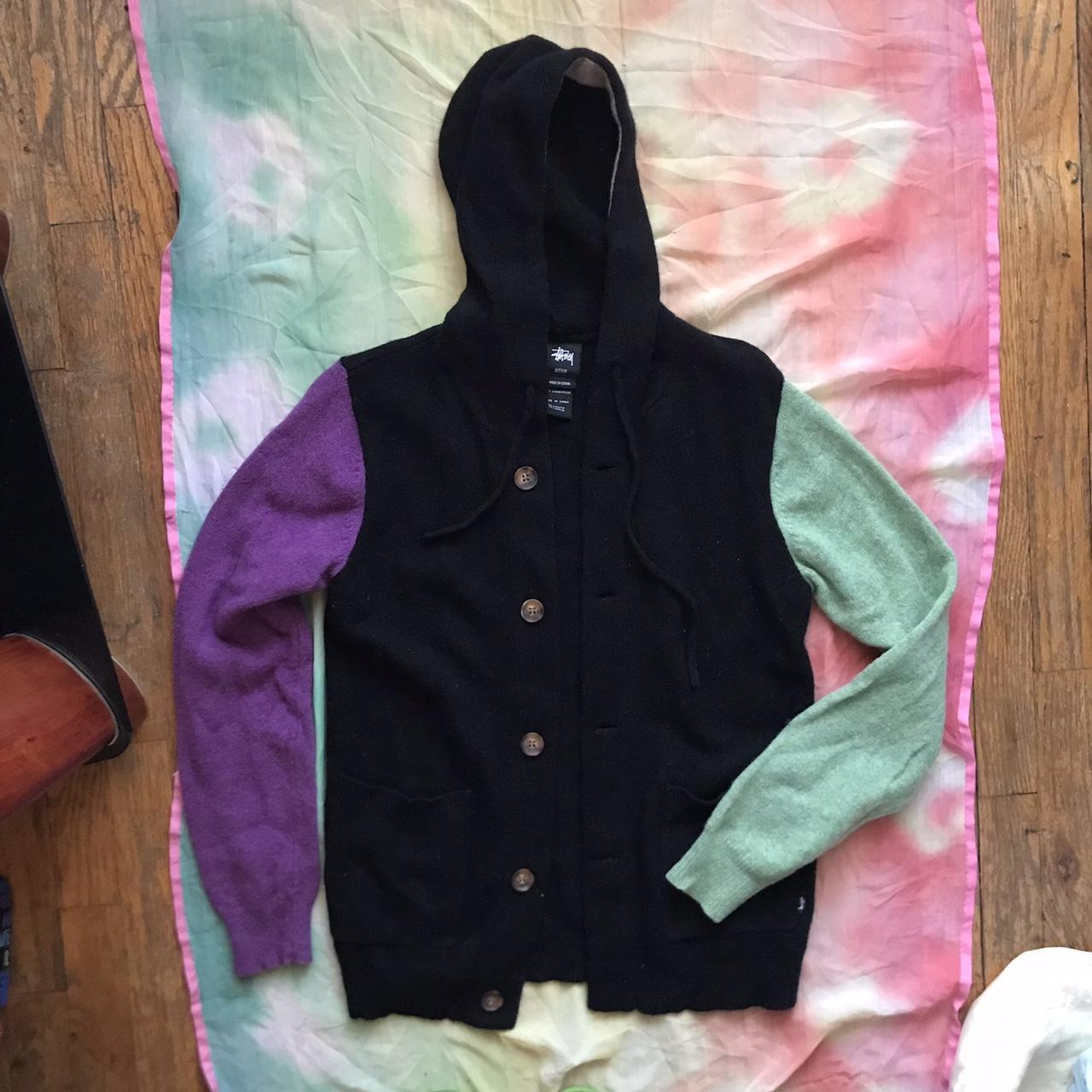 Stussy Hooded TriColor Lambswool Button Down... Depop