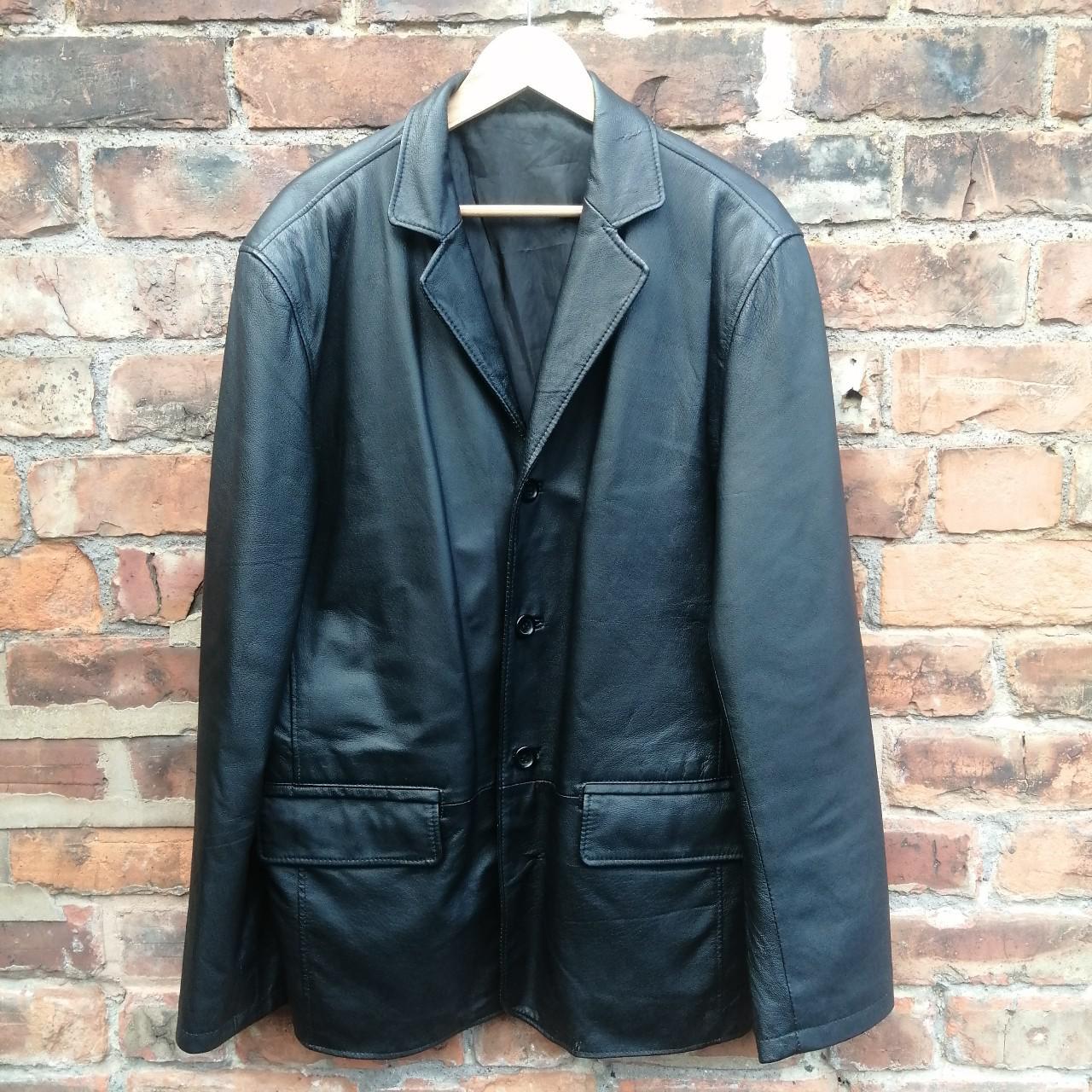 Black leather jacket/overcoat/blazer. Stunning - Depop