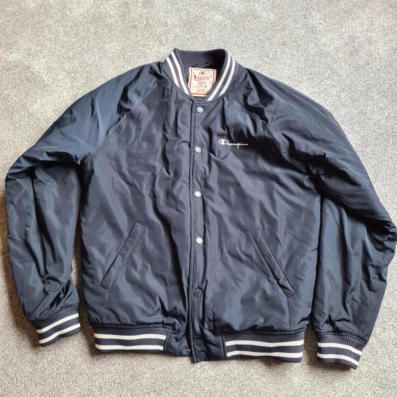 CHAMPION PLAIN BLUE BOMBER WORN TWICE BRAND NEW... - Depop