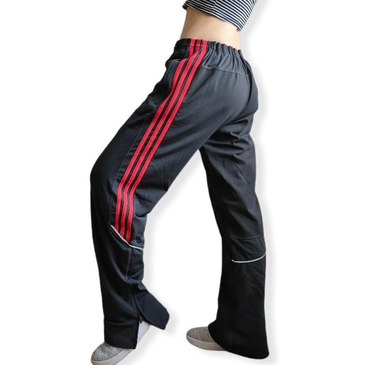 Vintage Adidas charcoal grey/red 3 stripe wide leg... Depop