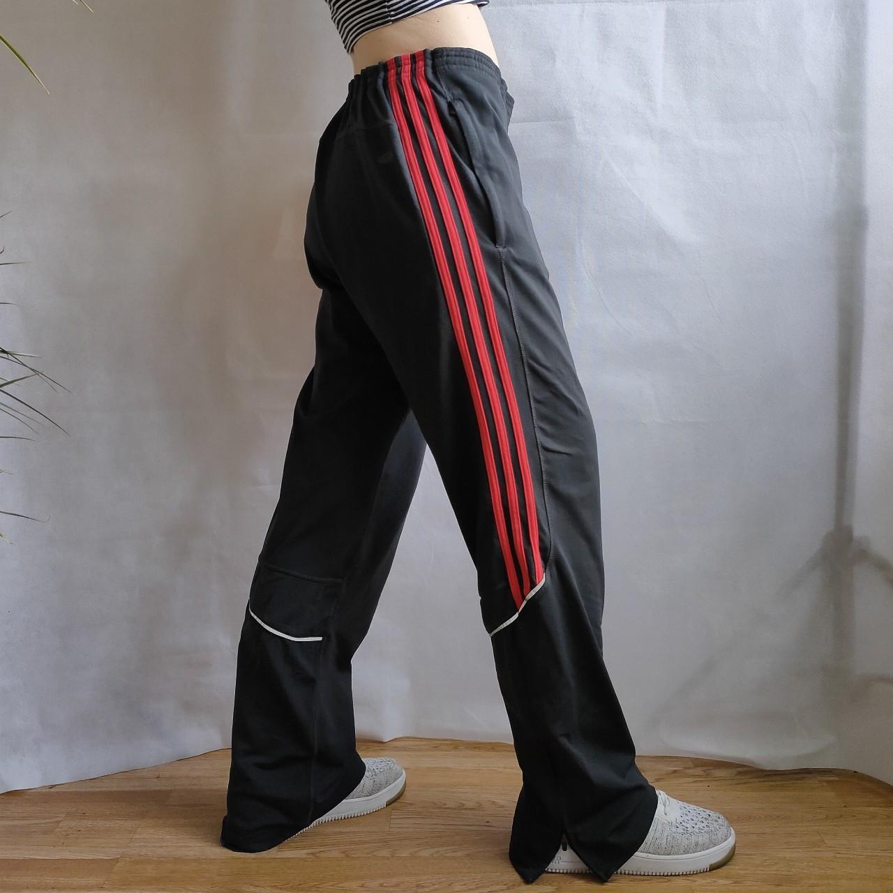 Vintage Adidas charcoal grey/red 3 stripe wide leg... Depop