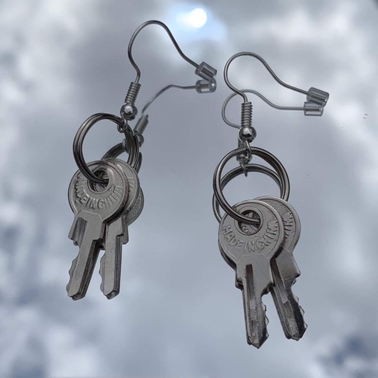 Silver hot sale key earrings