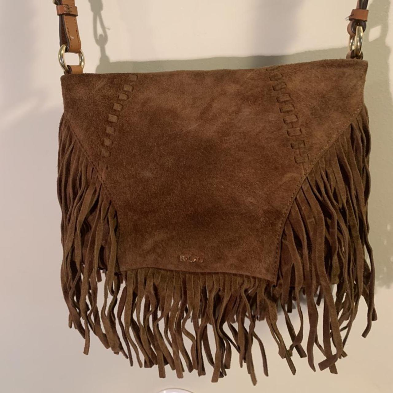 バッグ RALPH LAUREN vintage fringe tote bag Soft Ricky 40 Fringe-Trim Calf-Suede Bag