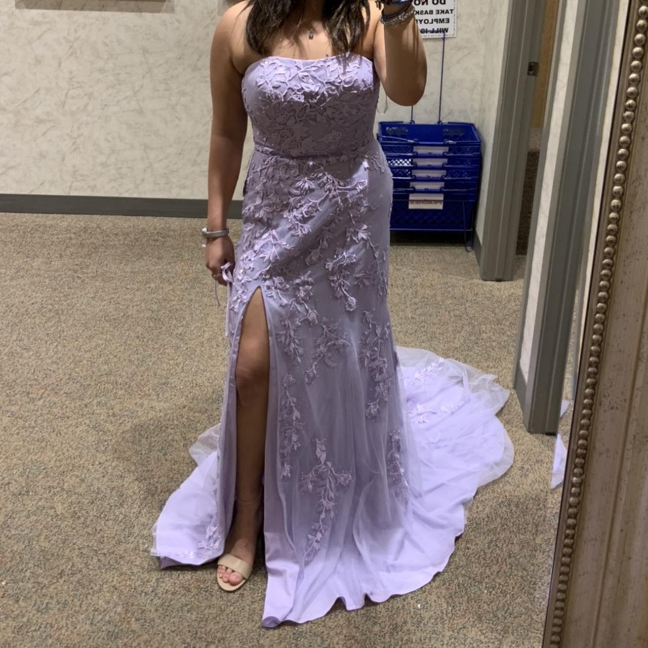 Sherri Hill lavender strapless dress with lace Depop