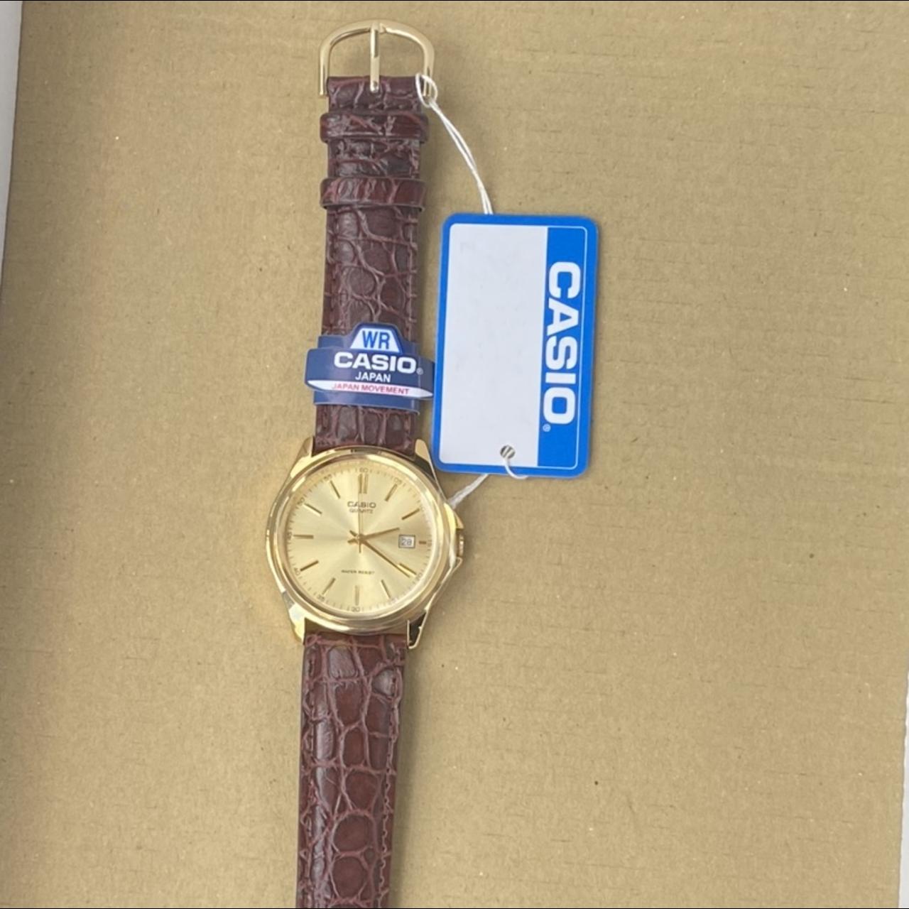 Casio Men Watch with Leather Brown Band Case Size... - Depop