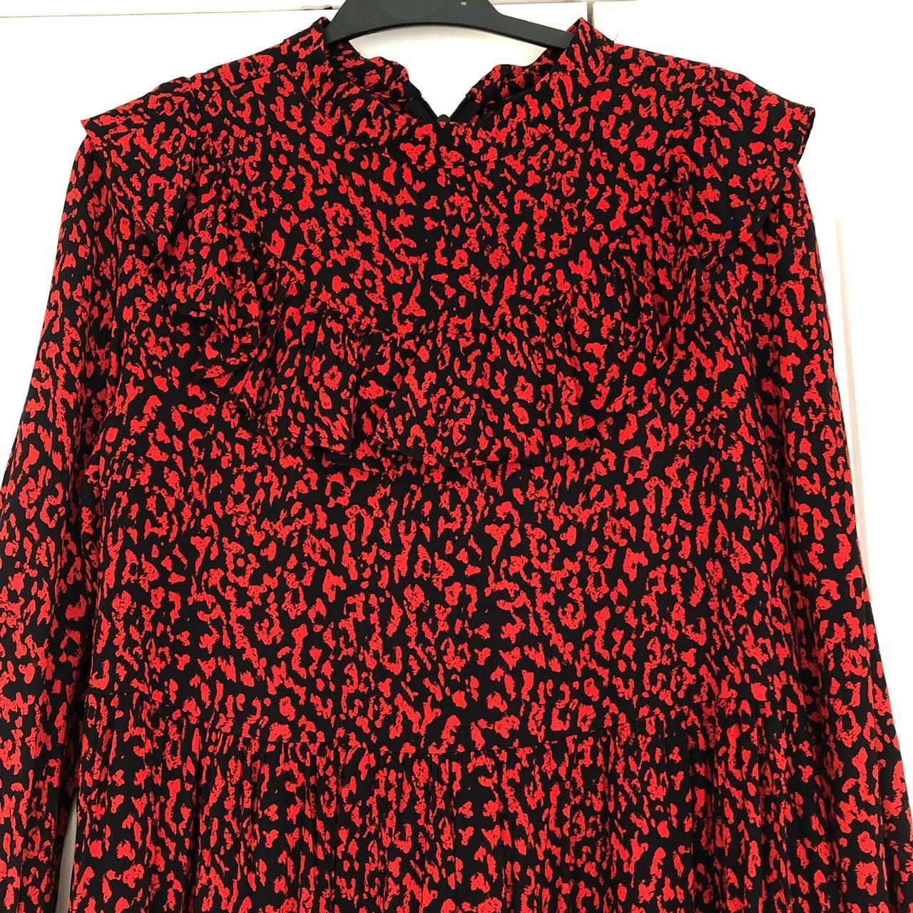 Zara red/black floaty high neck dress, zip fastening... - Depop