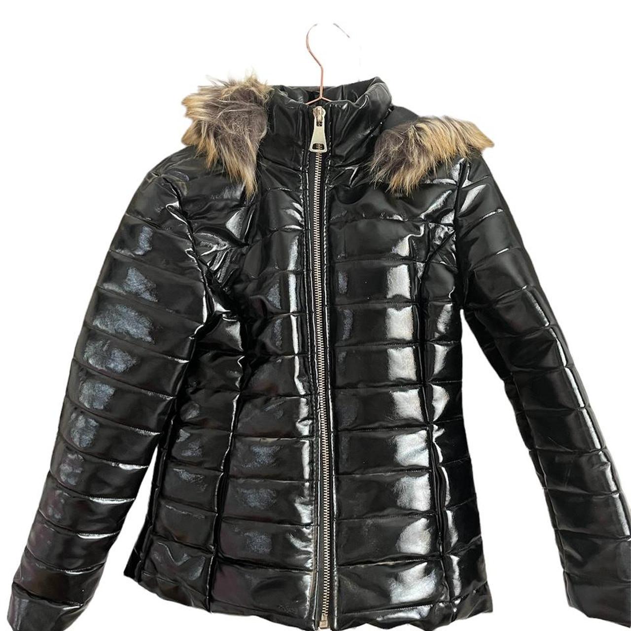 Ladies black shiny outlet coat