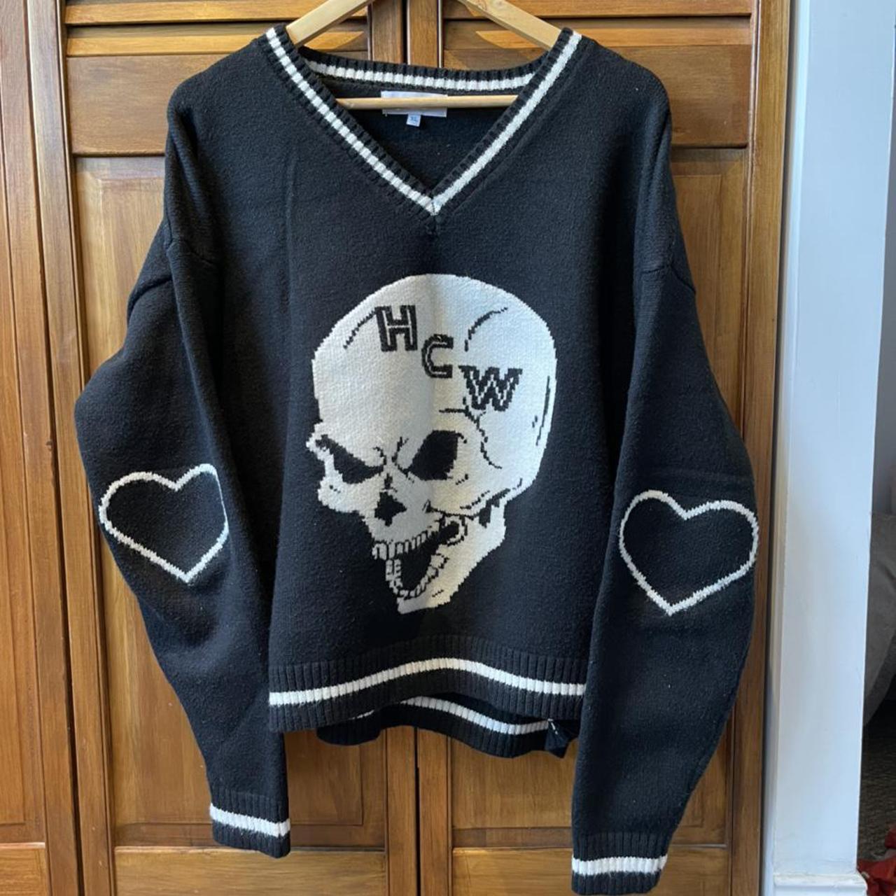 Knitted Sweater Hcw Skull Jumper Heaven Can Wait HCW Black Knitted